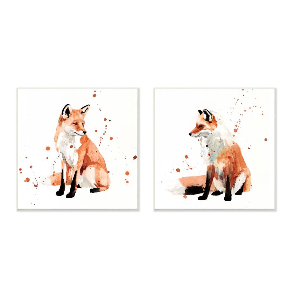 Stupell Industries Sitting Fox Orange Watercolor Animal Paintings Wall Plaque by Victoria Borges, 2 Piece, 12" x 12", Wall Plaque