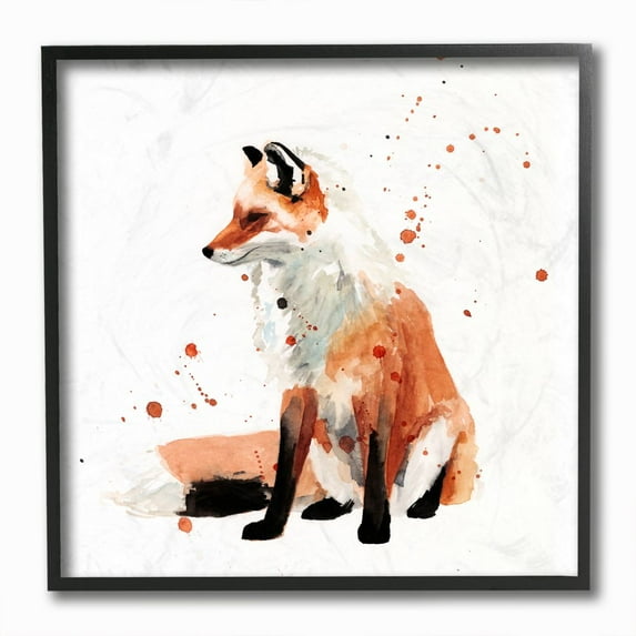 Stupell Industries Sitting Fox Watercolor Animal Orange Painting Framed Wall Art by Victoria Borges