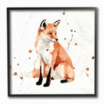 Stupell Industries Sitting Fox Watercolor Orange Animal Painting Black Framed Art Print Wall Art, 12x12, by Victoria Borges