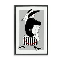 Stupell Industries Sitting On Hat Box Novelty Painting Black Floater Framed Art Print Wall Art, 17 x 25