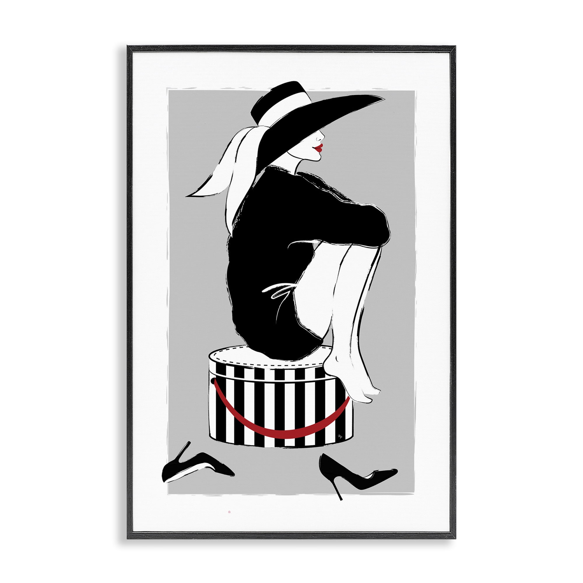 Stupell Industries Sitting On Hat Box Novelty Painting Black Framed Art Print Wall Art, 16 x 24
