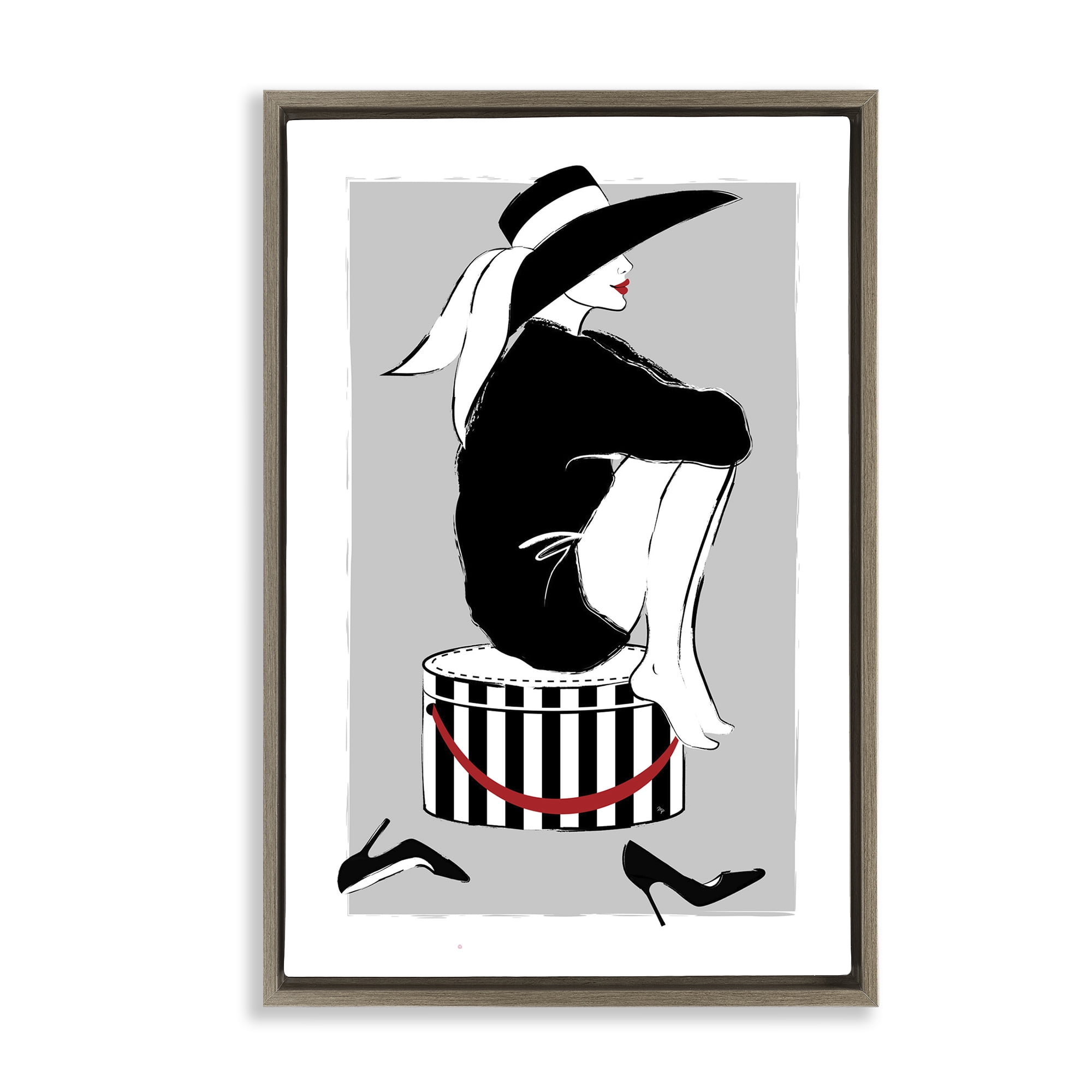 Stupell Industries Sitting On Hat Box Novelty Painting Brown Floater Framed Art Print Wall Art, 17 x 25