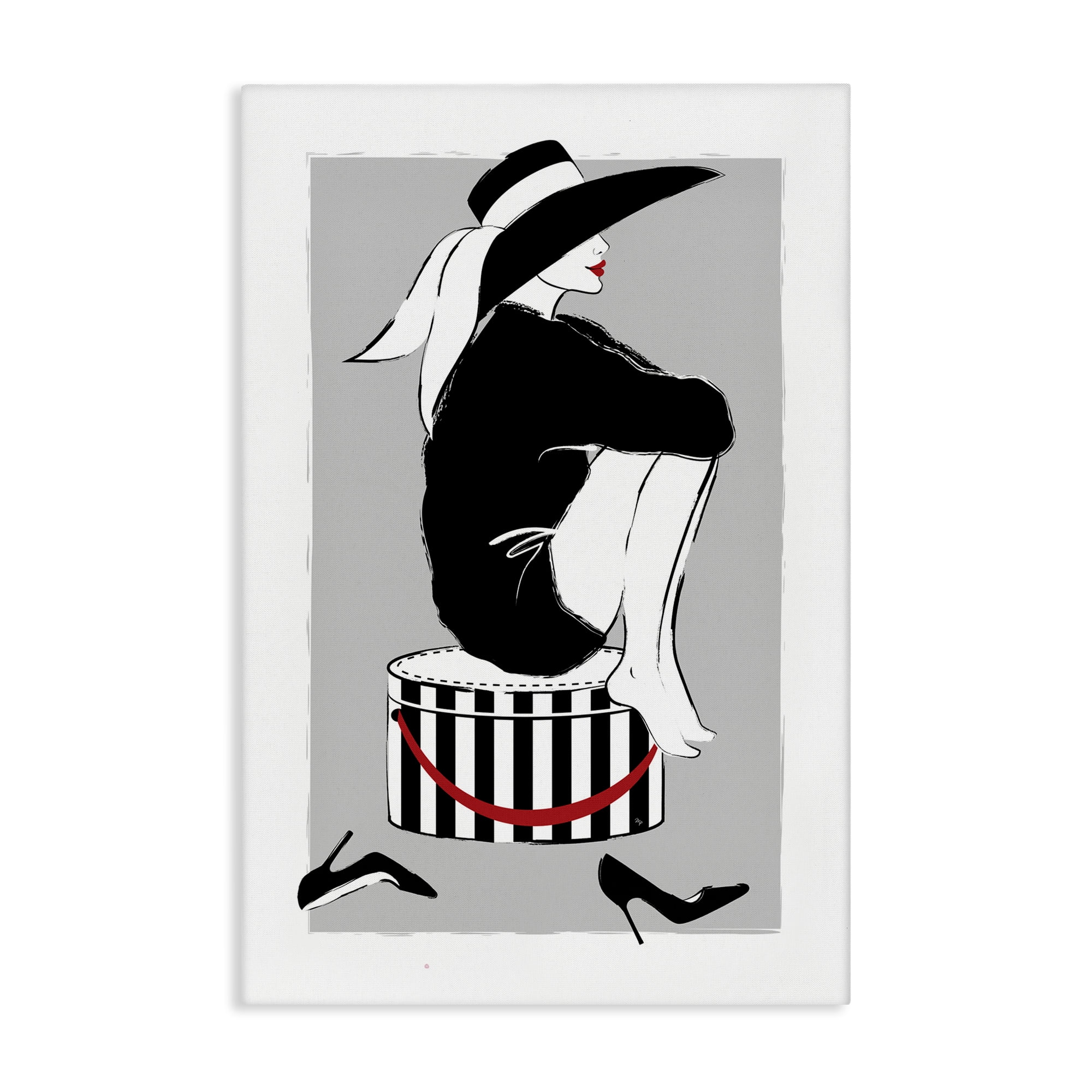 Stupell Industries Sitting On Hat Box Novelty Painting Gallery Wrapped Canvas Art Print Wall Art, 24 x 36
