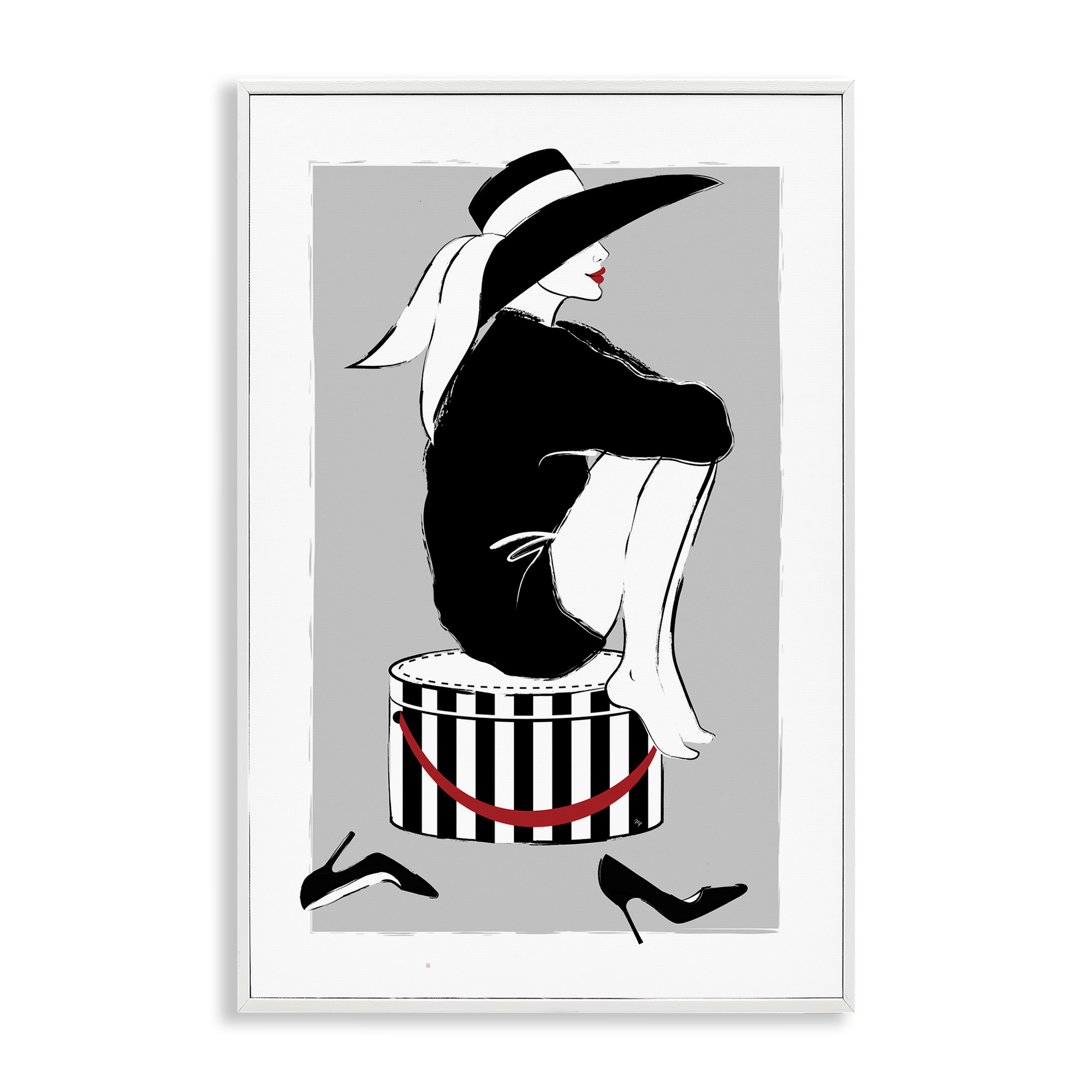Stupell Industries Sitting On Hat Box Novelty Painting White Framed Art Print Wall Art, 20 x 30