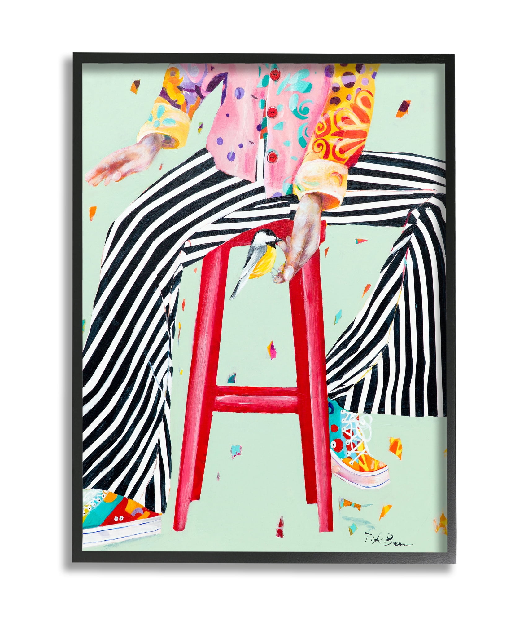 Stupell Industries Sitting On Stool with Bird Fun Expressive Fashion Black Framed, 11 x 14, Design by Pamela K. Beer