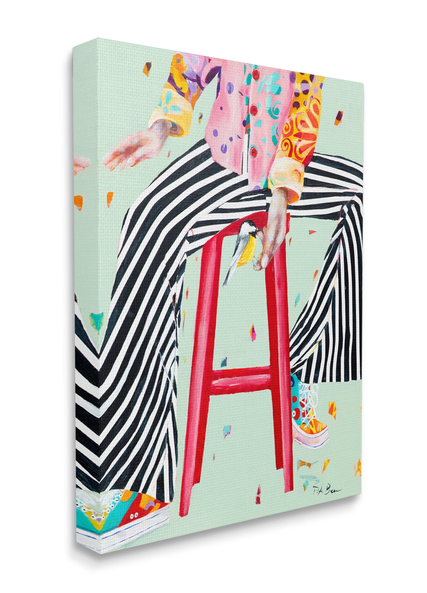 Stupell Industries Sitting On Stool with Bird Fun Expressive Fashion Canvas Wall Art, 36 x 48, Design by Pamela K. Beer