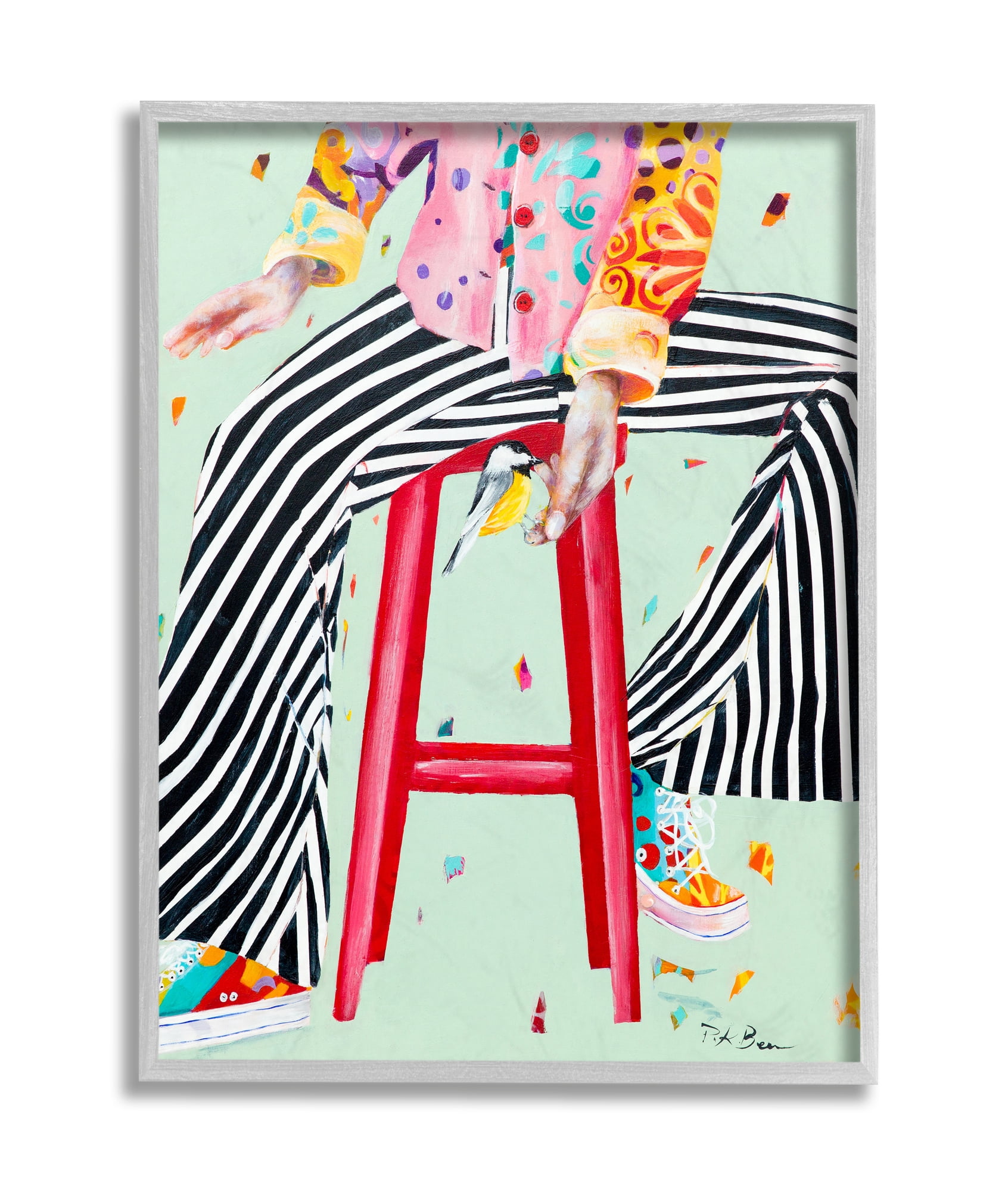 Stupell Industries Sitting On Stool with Bird Fun Expressive Fashion Grey Framed, 16 x 20, Design by Pamela K. Beer