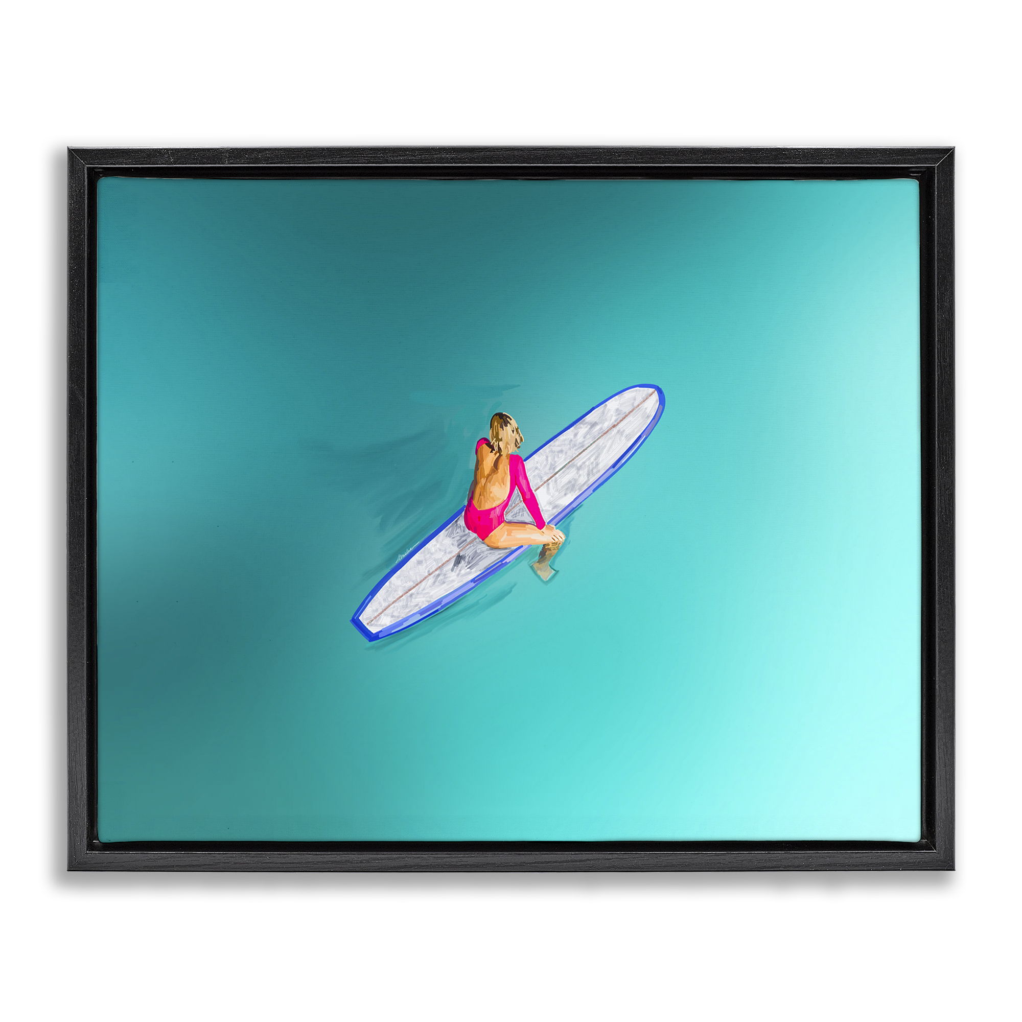 Stupell Industries Sitting on Peaceful Surfboard Nautical & Beach Painting Black Floater Framed Canvas Art Print Wall Art, 31 x 25