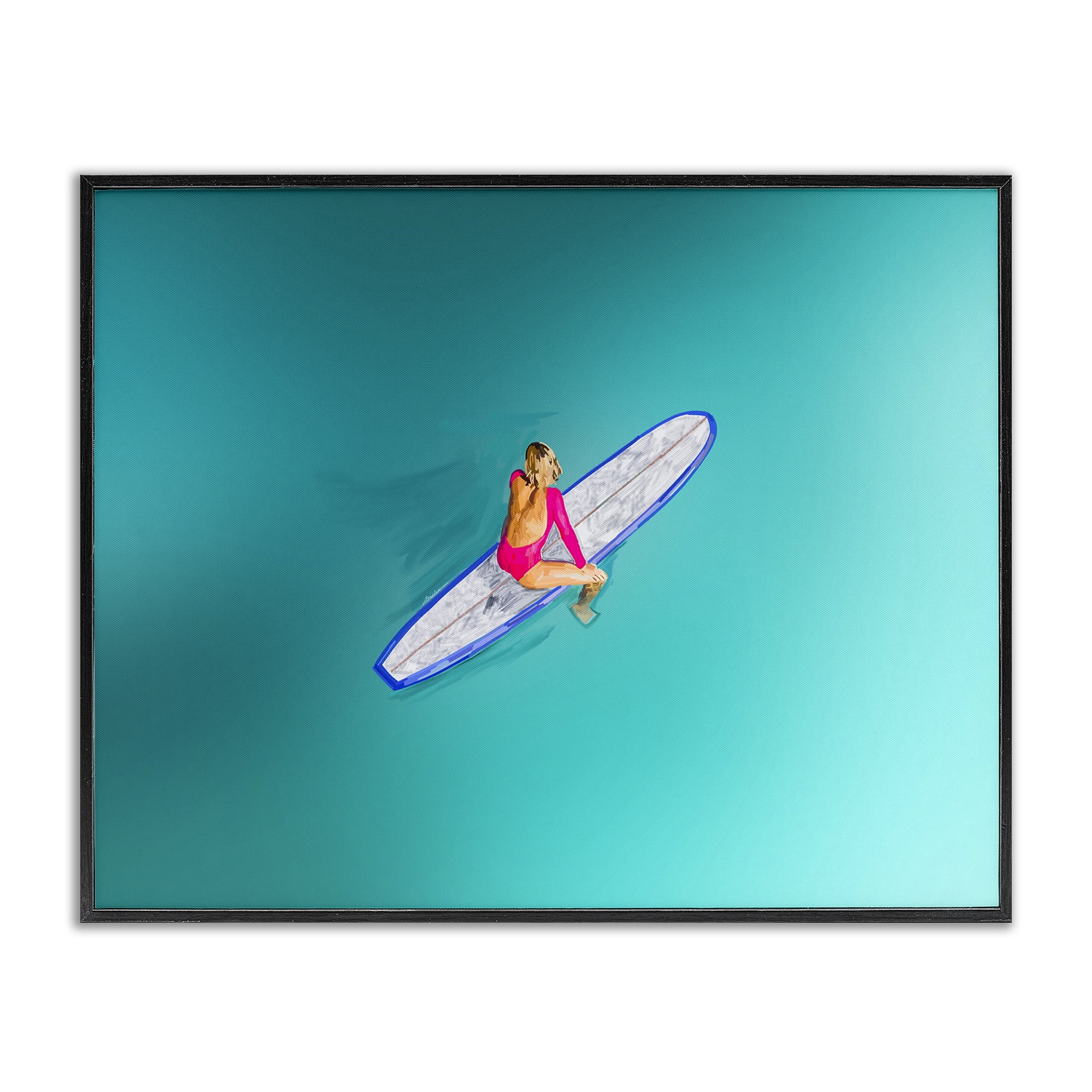 Stupell Industries Sitting on Peaceful Surfboard Nautical & Beach Painting Black Framed Art Print Wall Art, 20 x 16