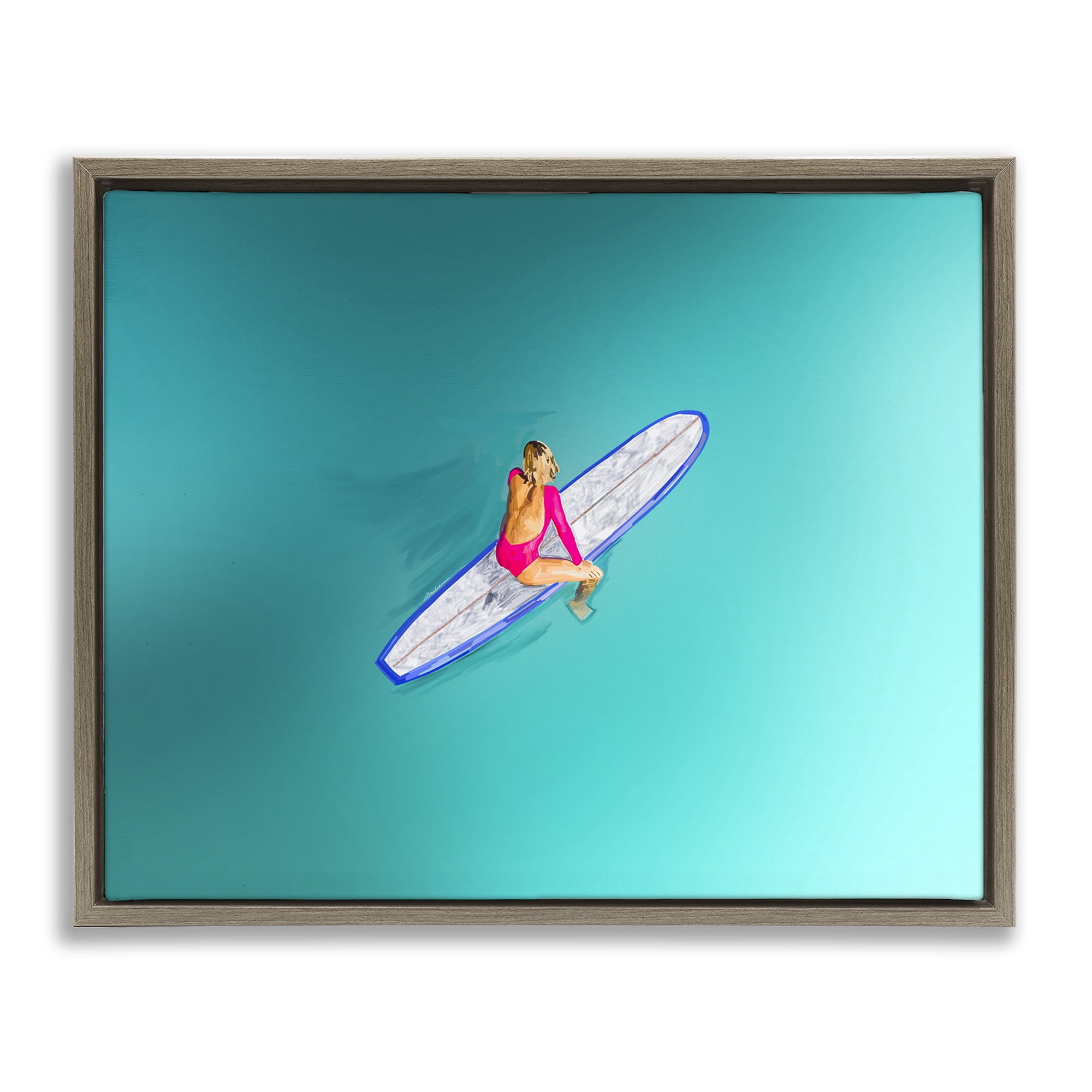 Stupell Industries Sitting on Peaceful Surfboard Nautical & Beach Painting Brown Floater Framed Canvas Art Print Wall Art, 31 x 25