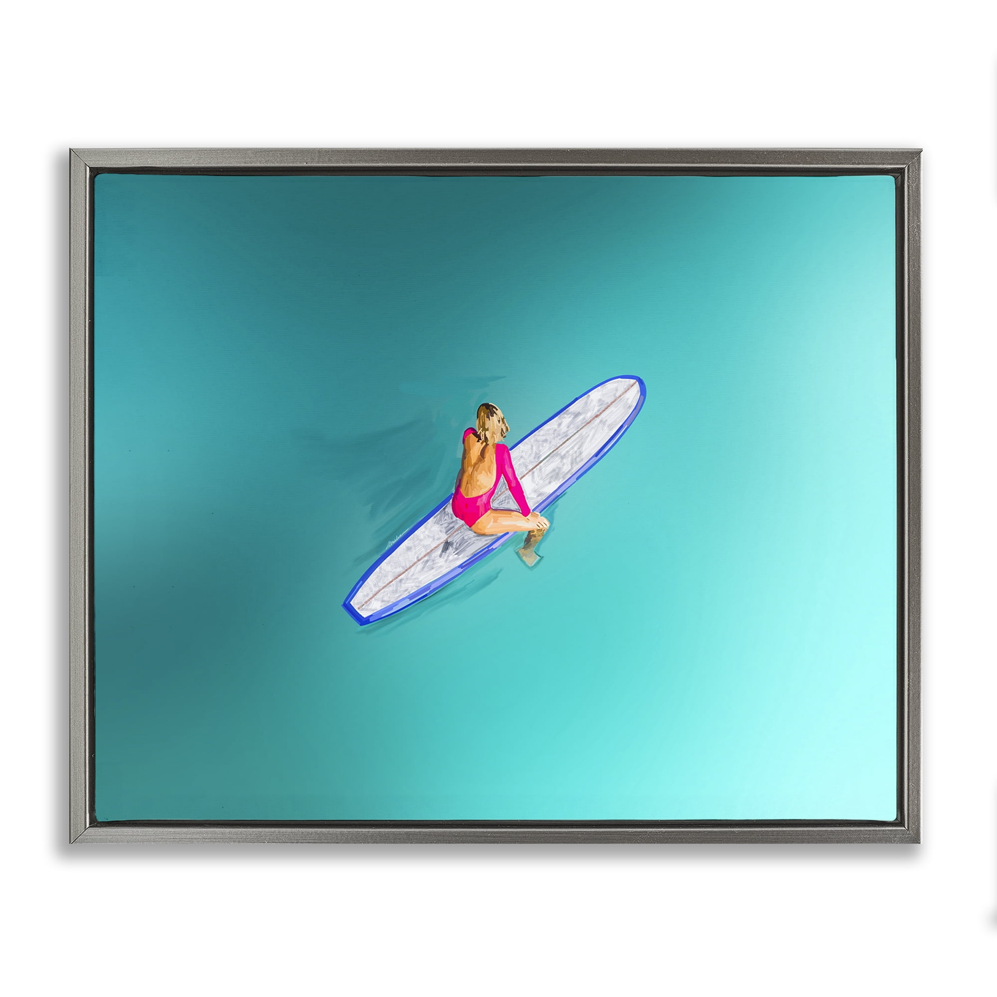 Stupell Industries Sitting on Peaceful Surfboard Nautical & Beach Painting Gray Floater Framed Canvas Art Print Wall Art, 21 x 17