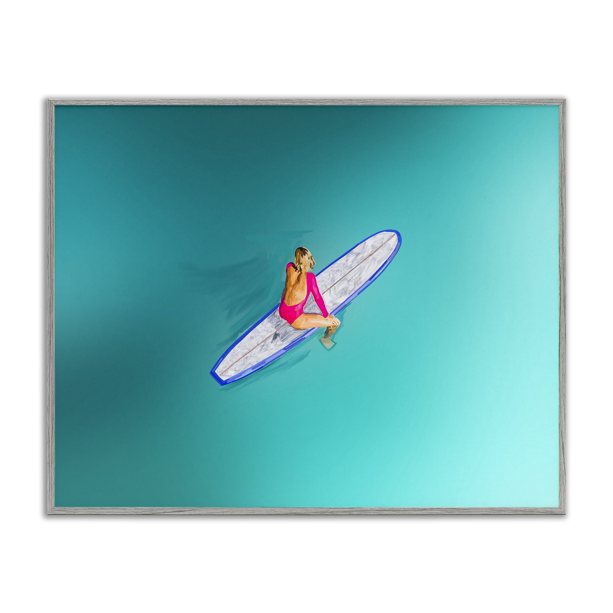 Stupell Industries Sitting on Peaceful Surfboard Nautical & Beach Painting Gray Framed Art Print Wall Art, 20 x 16