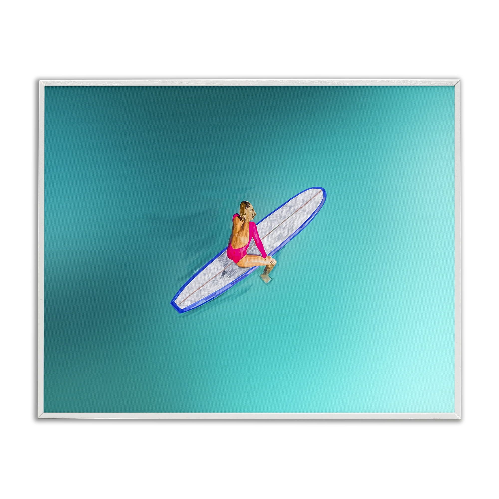Stupell Industries Sitting on Peaceful Surfboard Nautical & Beach Painting White Framed Art Print Wall Art, 14 x 11