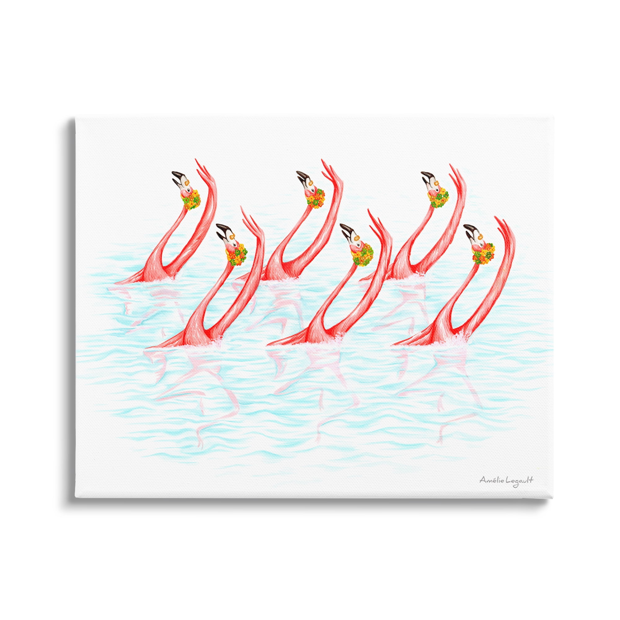 Stupell Industries Six Flamingoes Birds Synchronized Swimming Floral Caps Graphic Art Gallery Wrapped Canvas Print Wall Art, Design by Amelie Legault