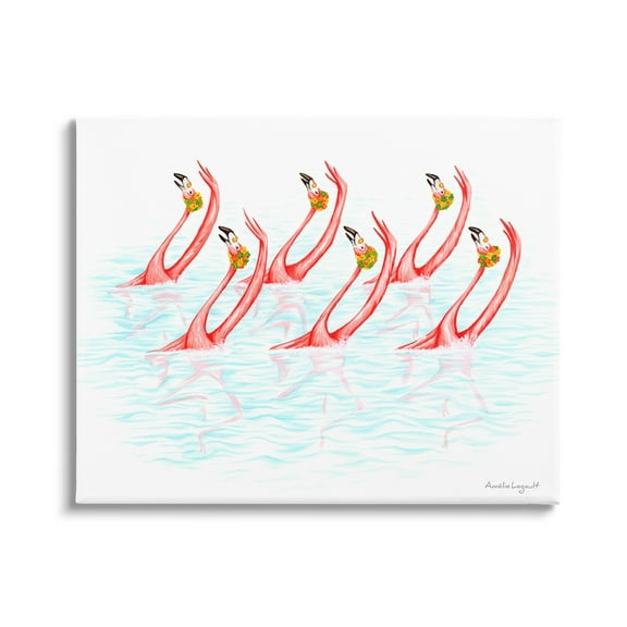 Stupell Industries Six Flamingoes Birds Synchronized Swimming Floral Caps Graphic Art Gallery Wrapped Canvas Print Wall Art, Design by Amelie Legault