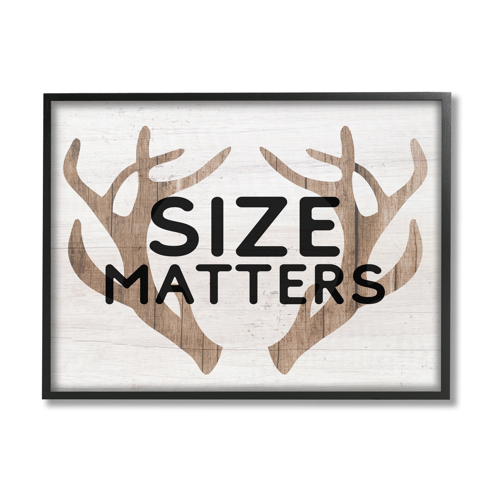 Stupell Industries Size Matters Funny Antlers Rustic Camping Typography Framed Wall Art, 20 x 16, Design by Lil' Rue
