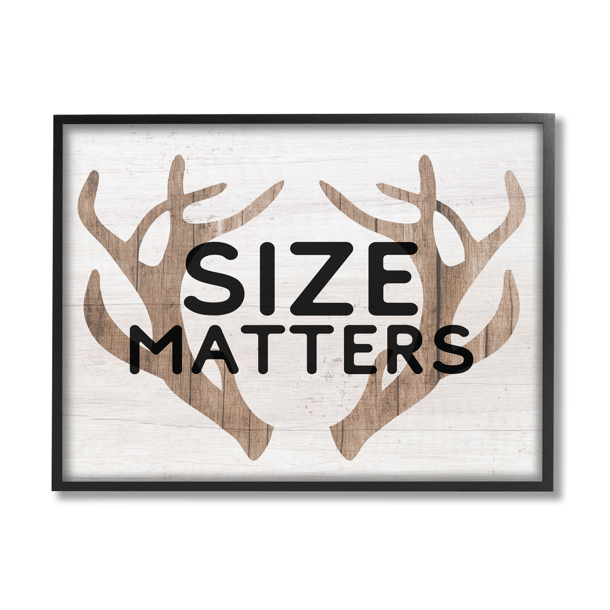Stupell Industries Size Matters Funny Antlers Rustic Camping Typography Framed Wall Art, 30 x 24, Design by Lil' Rue