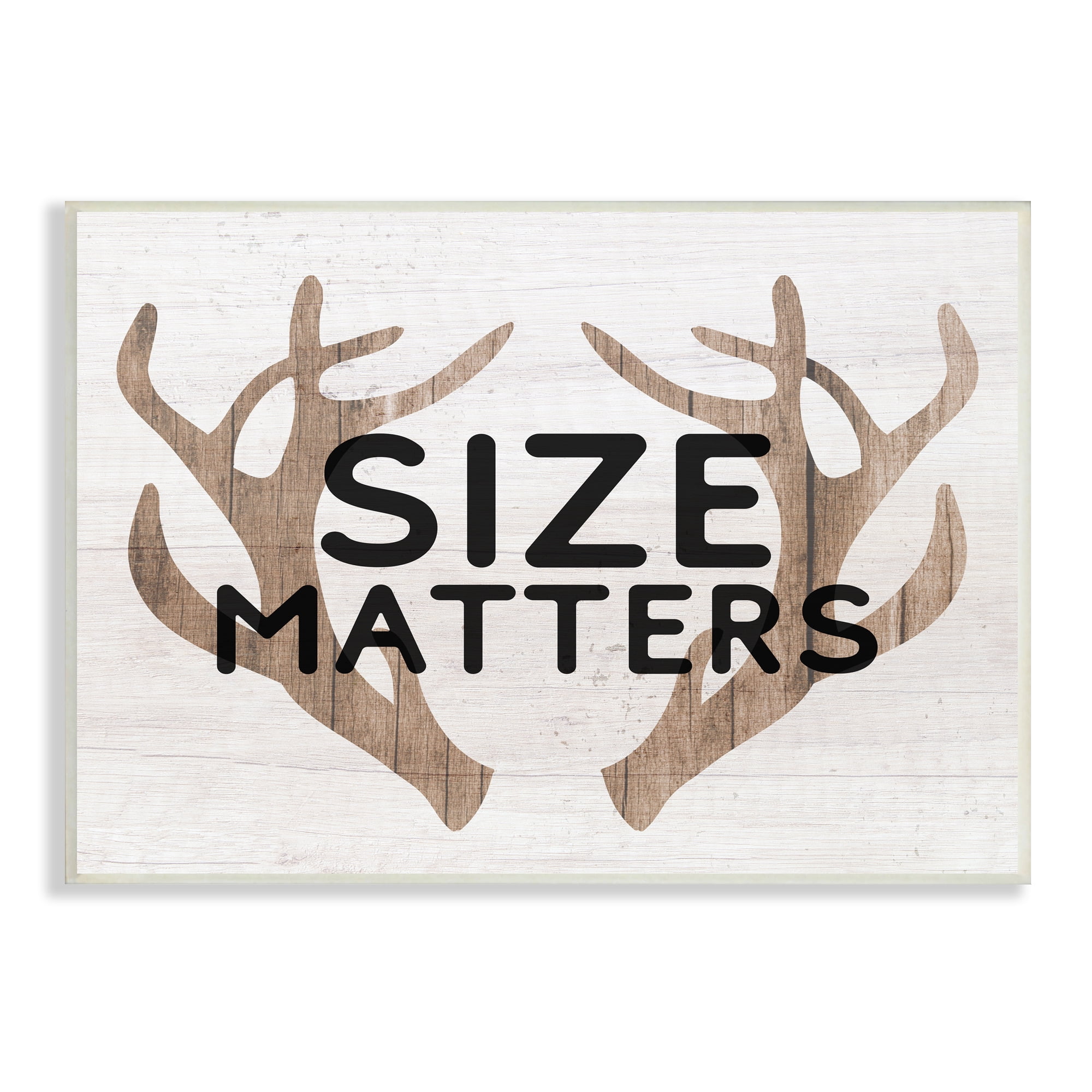 Stupell Industries Size Matters Funny Antlers Rustic Camping Typography Wood Wall Art, 15 x 10, Design by Lil' Rue
