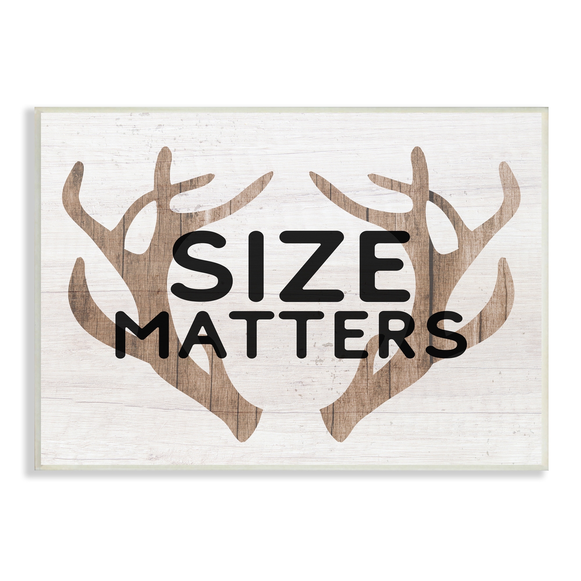 Stupell Industries Size Matters Funny Antlers Rustic Camping Typography Wood Wall Art, 19 x 13, Design by Lil' Rue