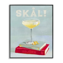 Stupell Industries Skal Cocktail & Bookstack Food & Beverage Painting Black Framed Art Print Wall Art, 11 x 14