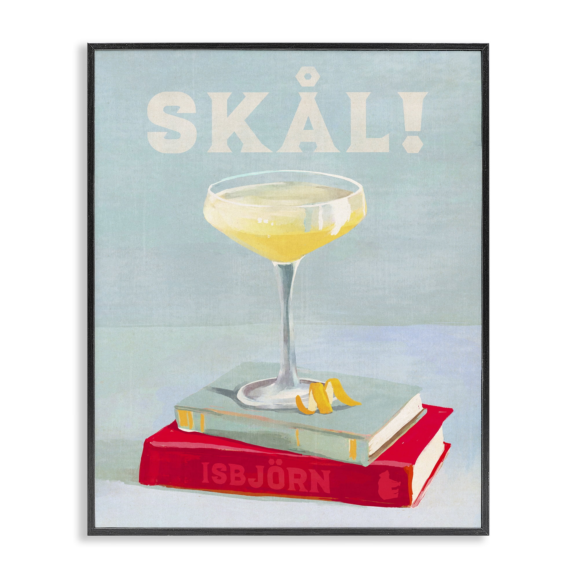 Stupell Industries Skal Cocktail & Bookstack Food & Beverage Painting Black Framed Art Print Wall Art, 24 x 30