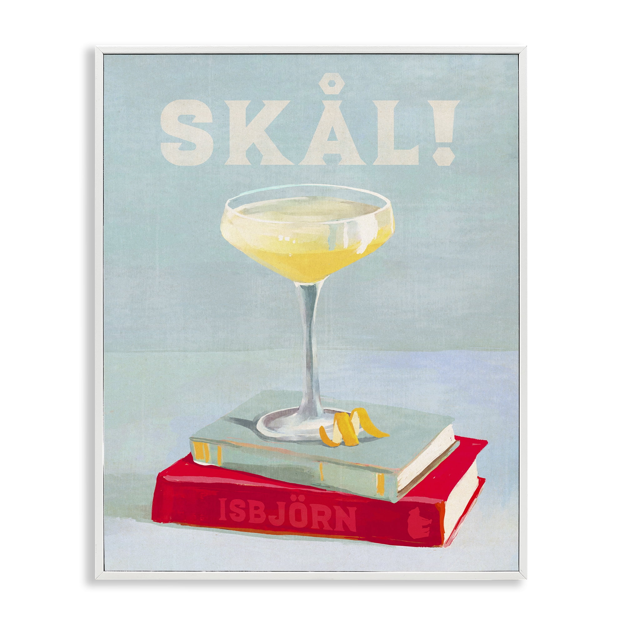 Stupell Industries Skal Cocktail & Bookstack Food & Beverage Painting White Framed Art Print Wall Art, 24 x 30