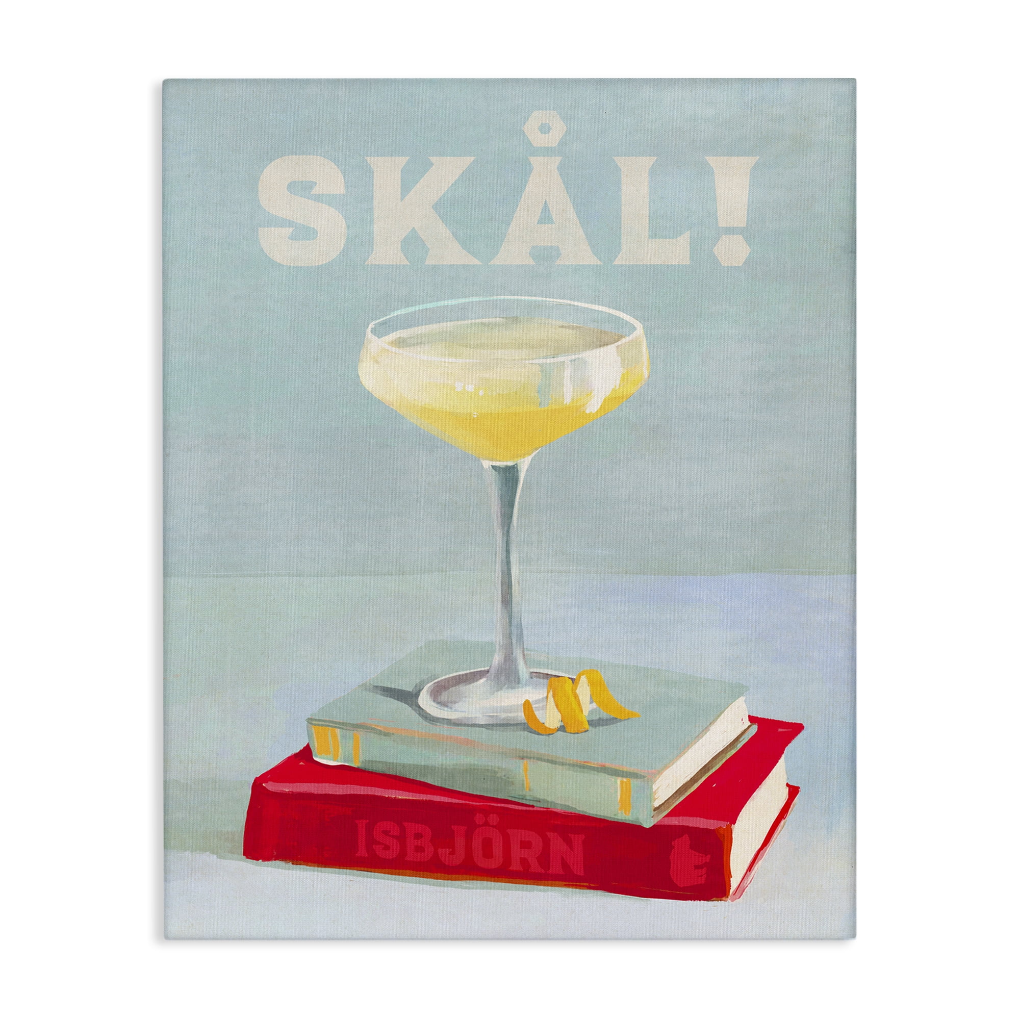 Stupell Industries Skal Cocktail & Bookstack Food & Beverage Painting Wrapped Canvas Art Print Wall Art, 16 x 20