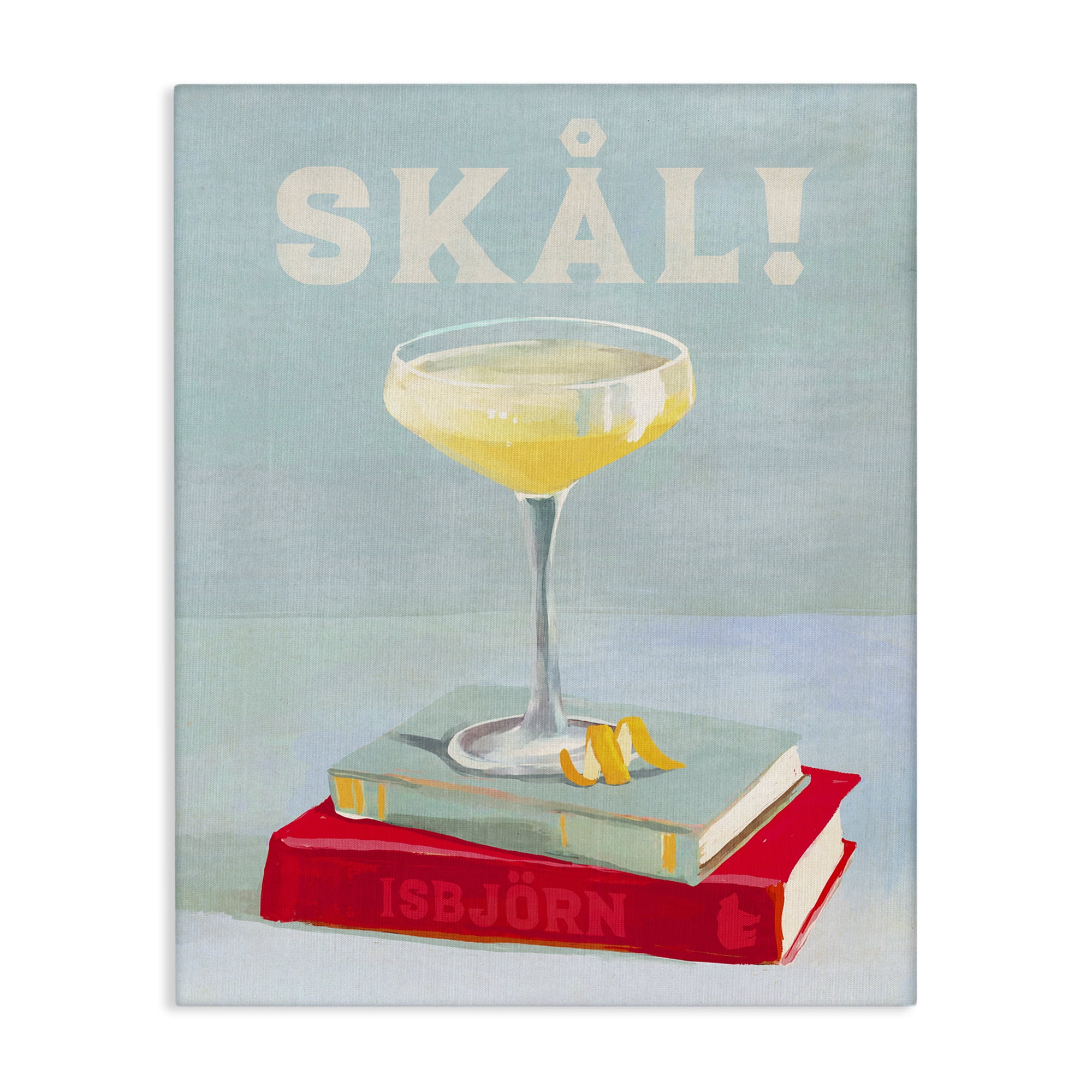 Stupell Industries Skal Cocktail & Bookstack Food & Beverage Painting Wrapped Canvas Art Print Wall Art, 36 x 48