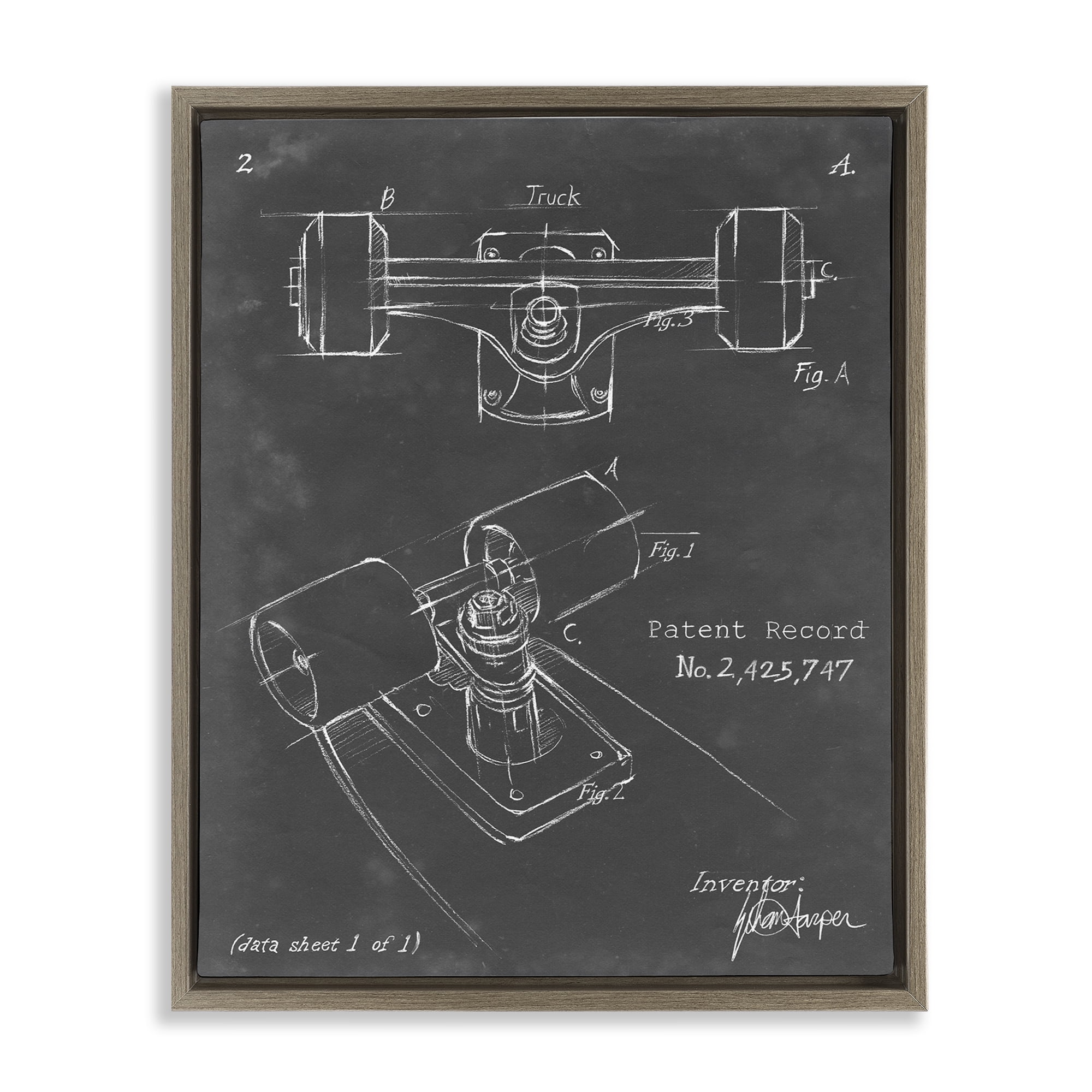 Stupell Industries Skateboard Truck Blueprint Sports Painting Brown Floater Framed Art Print Wall Art, 25 x 31