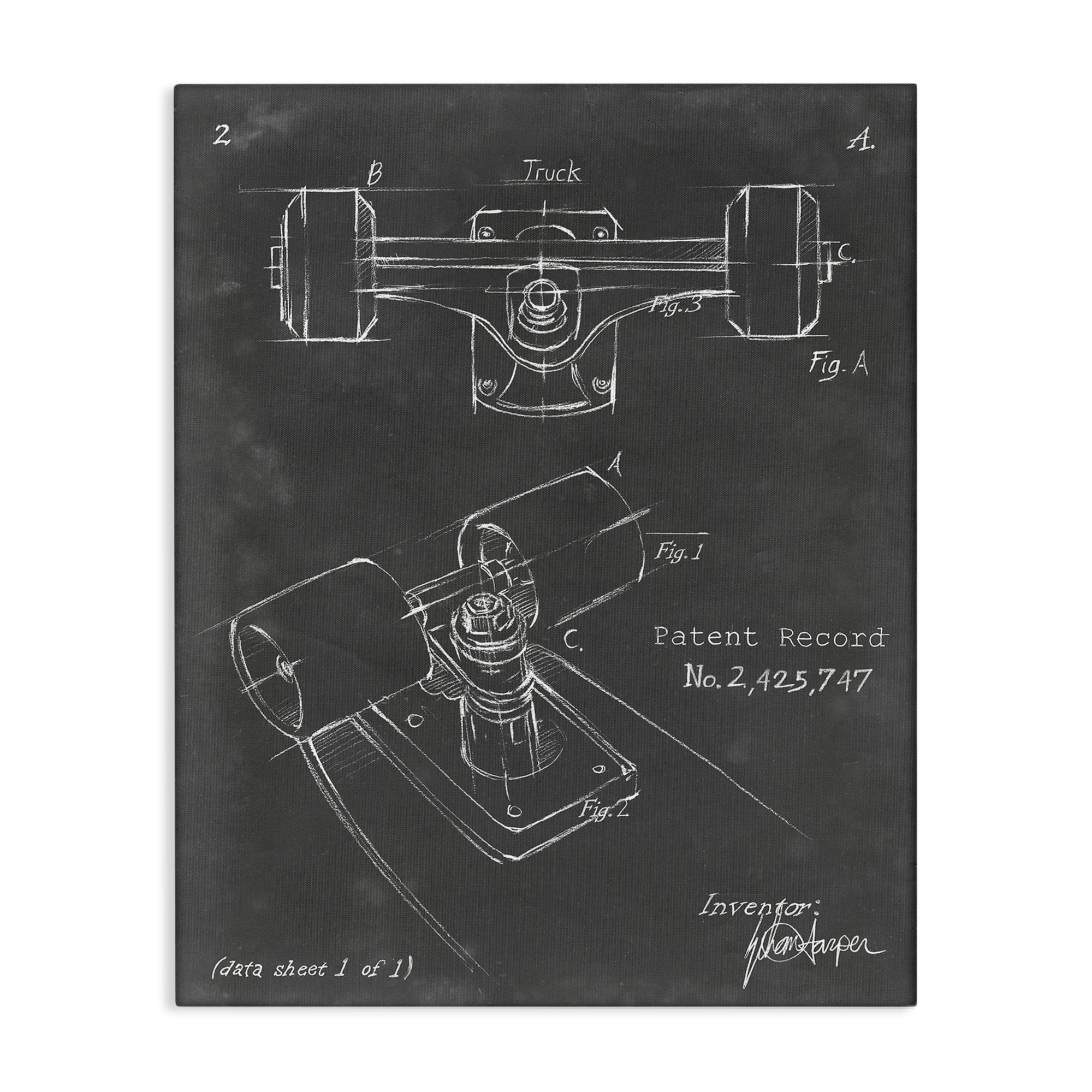 Stupell Industries Skateboard Truck Blueprint Sports Painting Gallery Wrapped Canvas Art Print Wall Art, 36 x 48