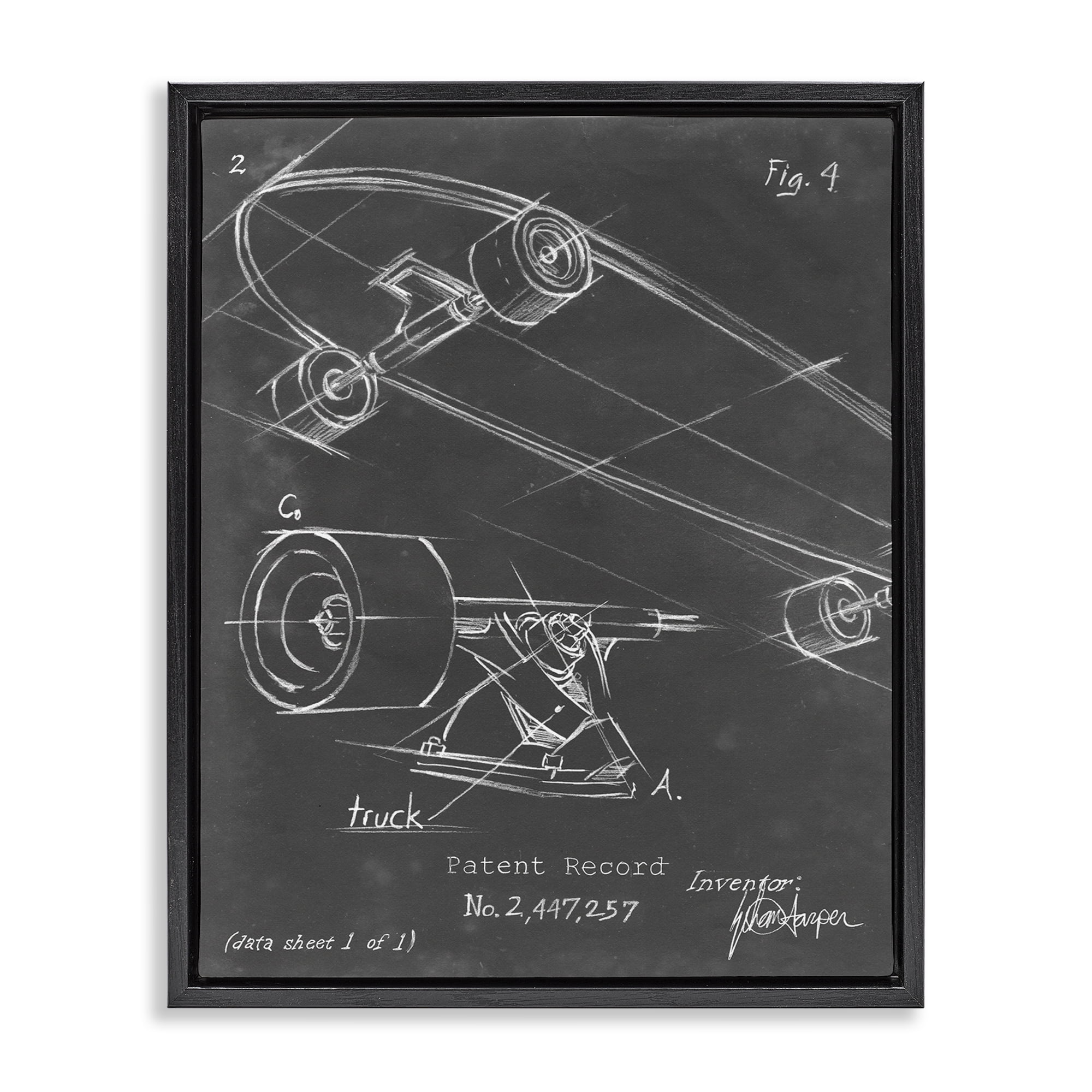 Stupell Industries Skateboard Truck Diagram Sports Painting Black Floater Framed Art Print Wall Art, 25 x 31