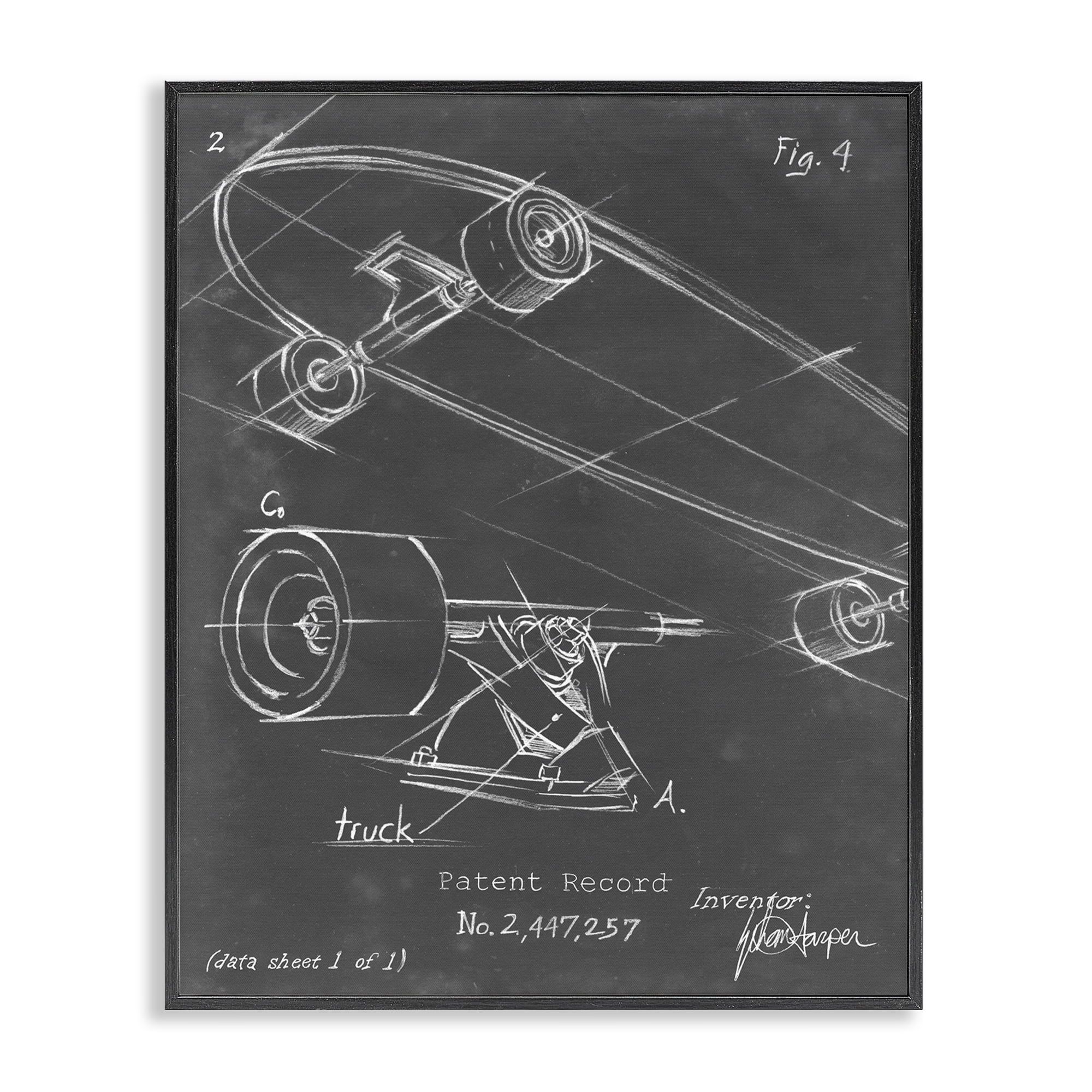 Stupell Industries Skateboard Truck Diagram Sports Painting Black Framed Art Print Wall Art, 24 x 30
