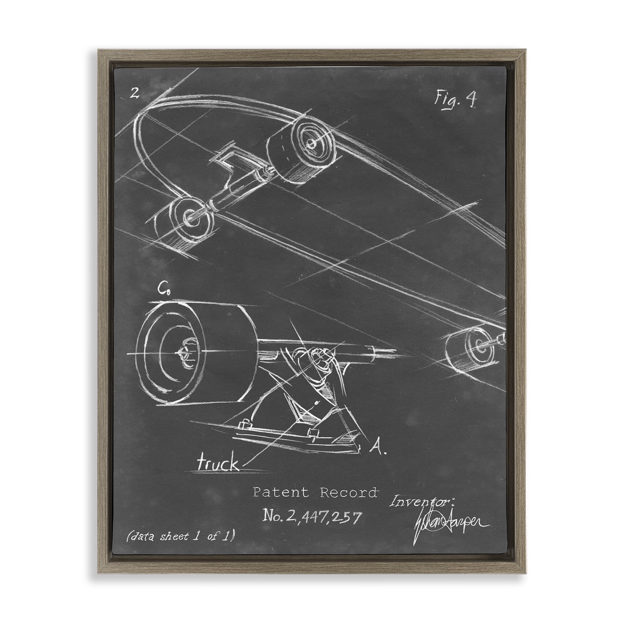 Stupell Industries Skateboard Truck Diagram Sports Painting Brown Floater Framed Art Print Wall Art, 25 x 31