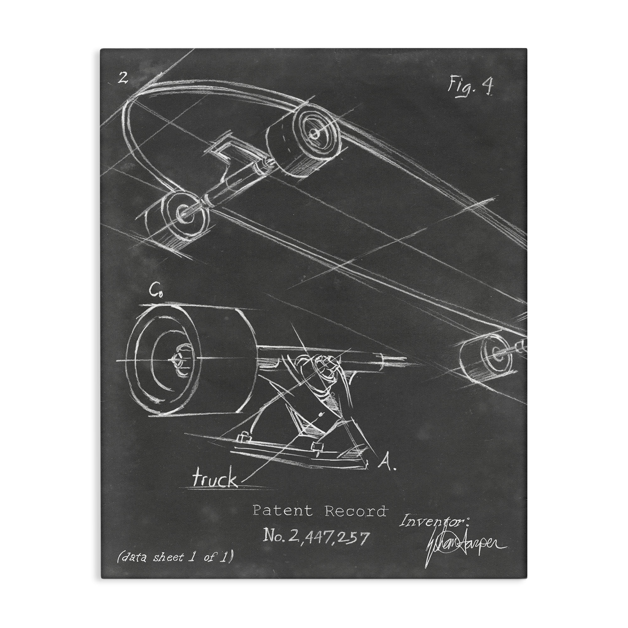 Stupell Industries Skateboard Truck Diagram Sports Painting Gallery Wrapped Canvas Art Print Wall Art, 36 x 48