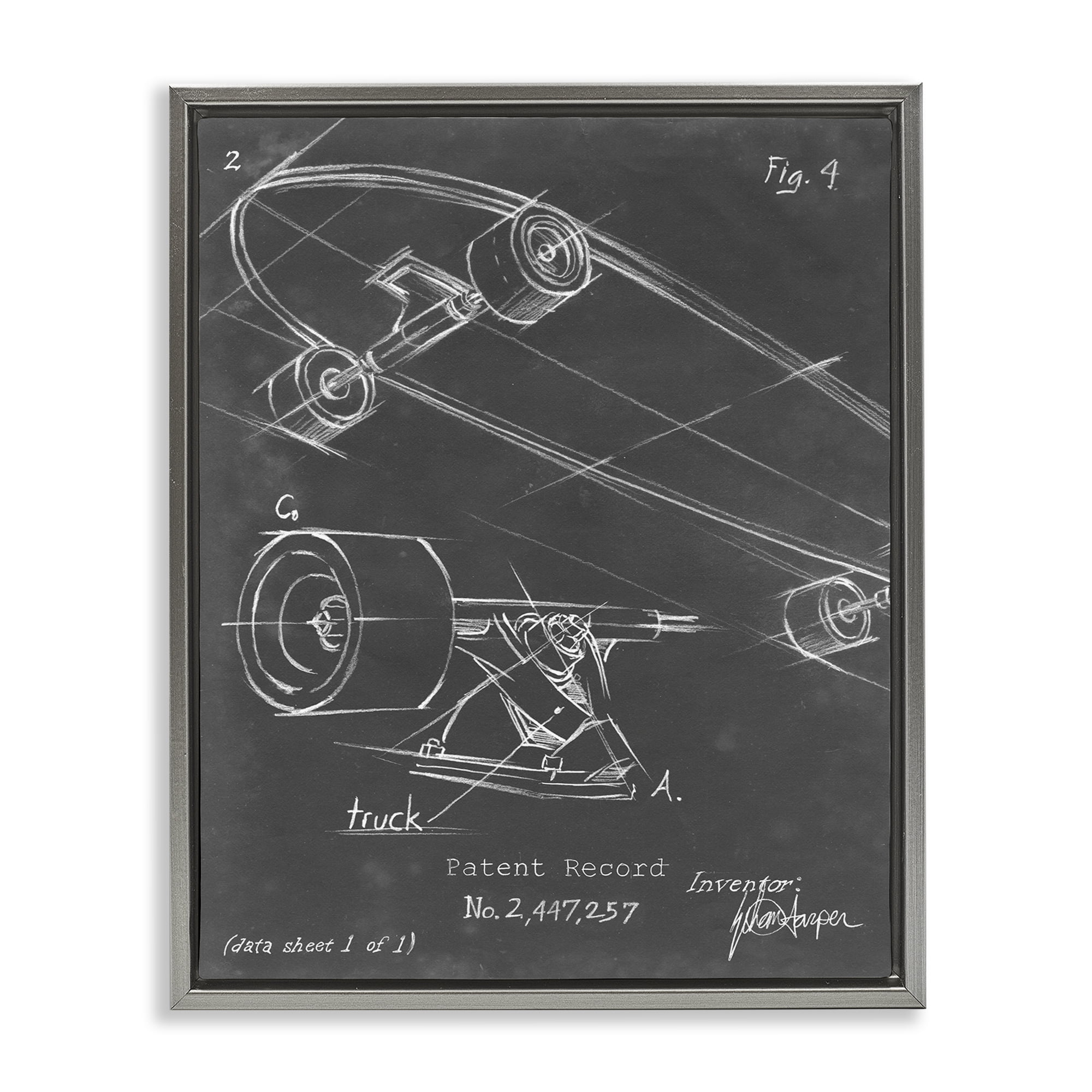 Stupell Industries Skateboard Truck Diagram Sports Painting Gray Floater Framed Art Print Wall Art, 17 x 21