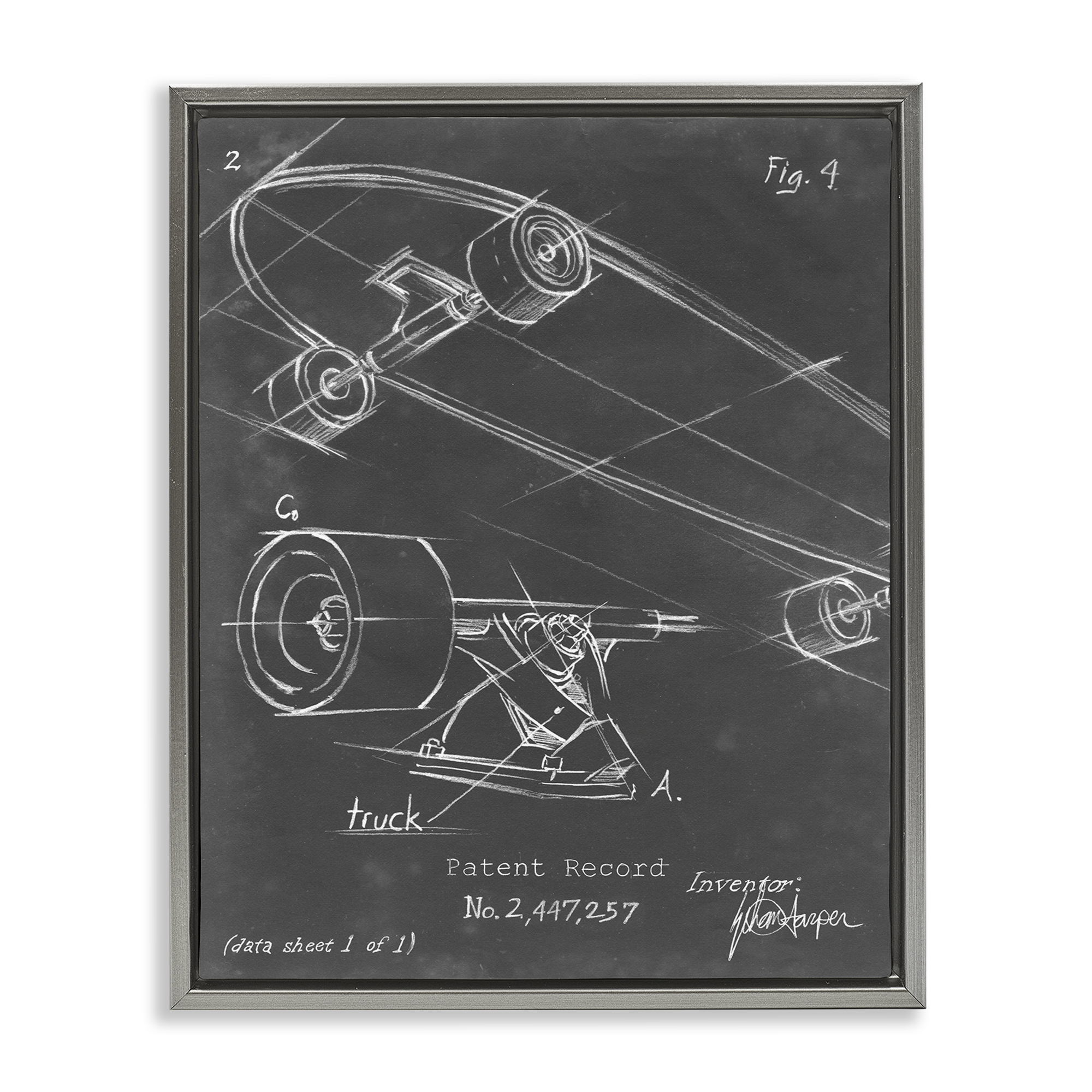 Stupell Industries Skateboard Truck Diagram Sports Painting Gray Floater Framed Art Print Wall Art, 25 x 31