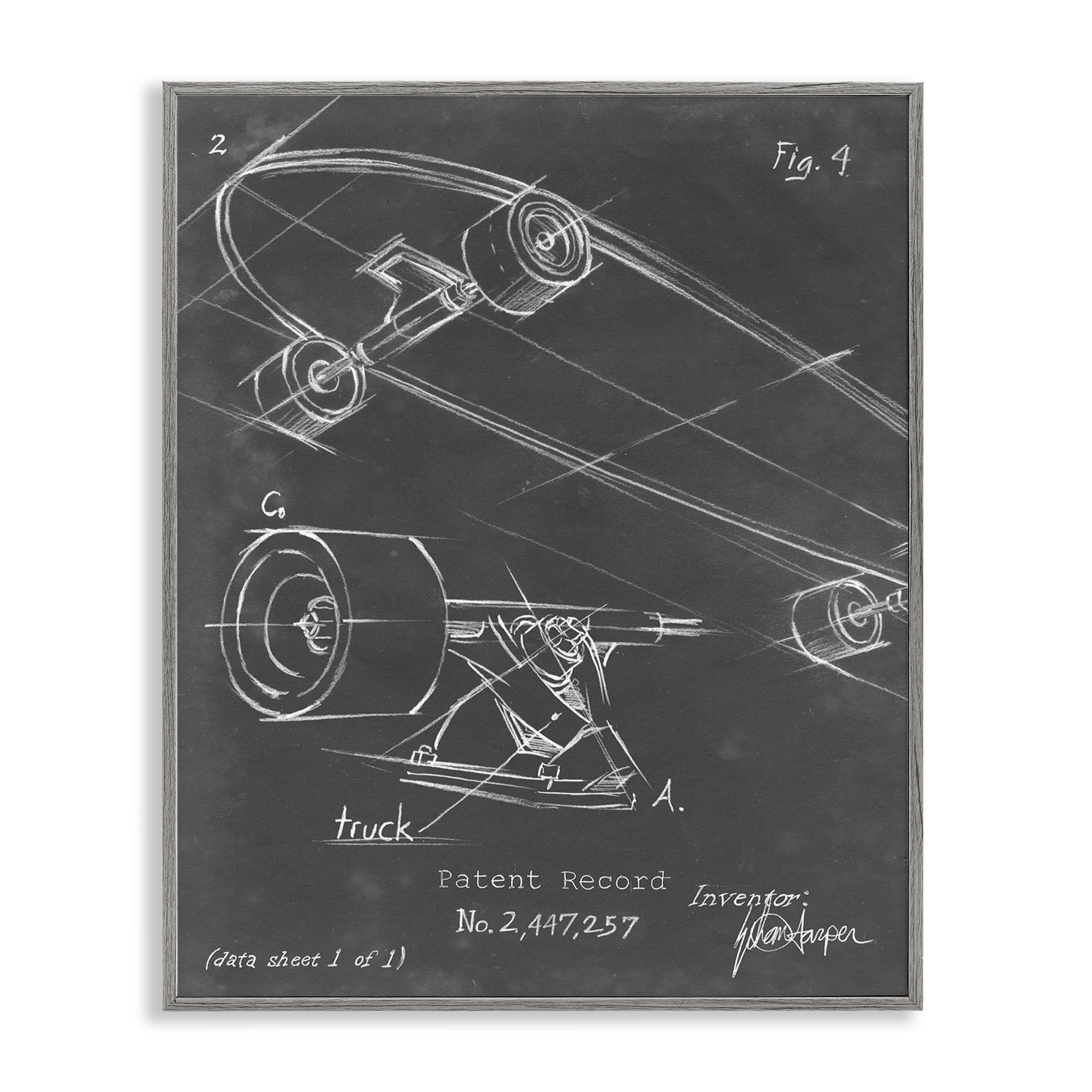 Stupell Industries Skateboard Truck Diagram Sports Painting Gray Framed Art Print Wall Art, 16 x 20