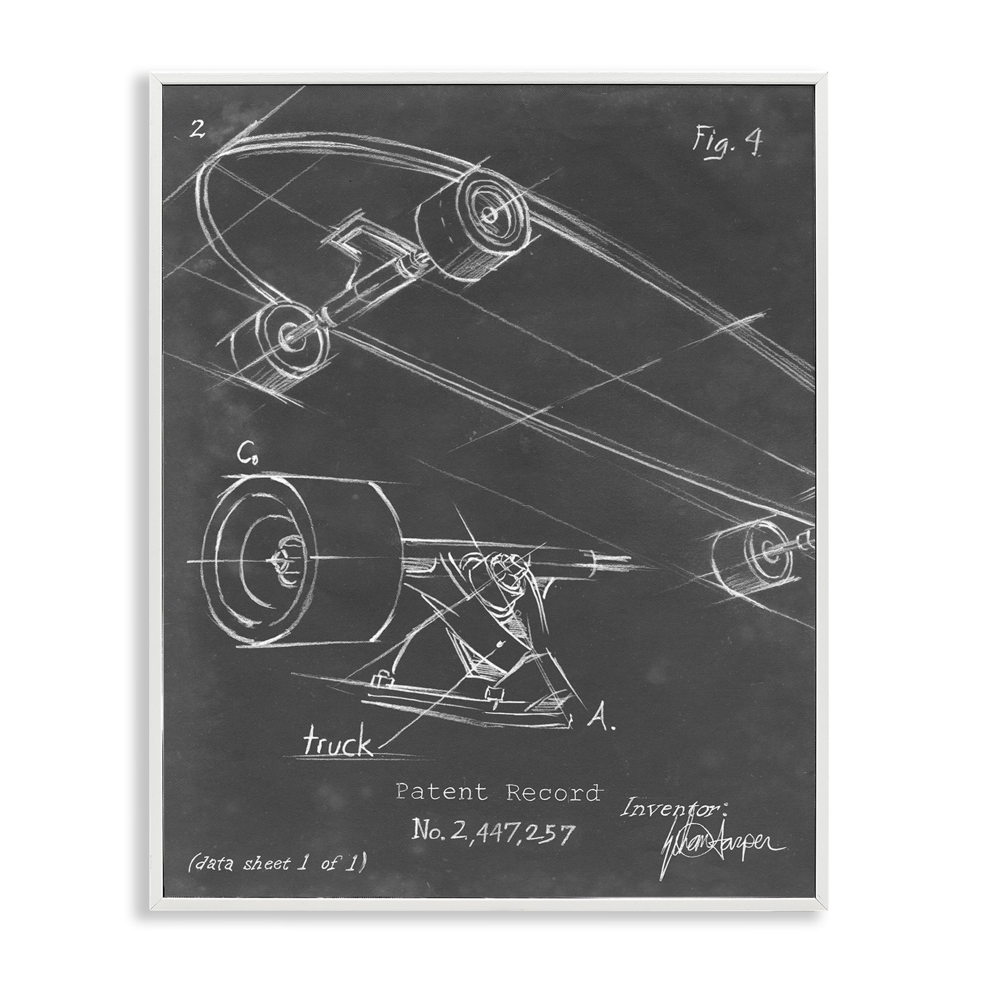 Stupell Industries Skateboard Truck Diagram Sports Painting White Framed Art Print Wall Art, 24 x 30