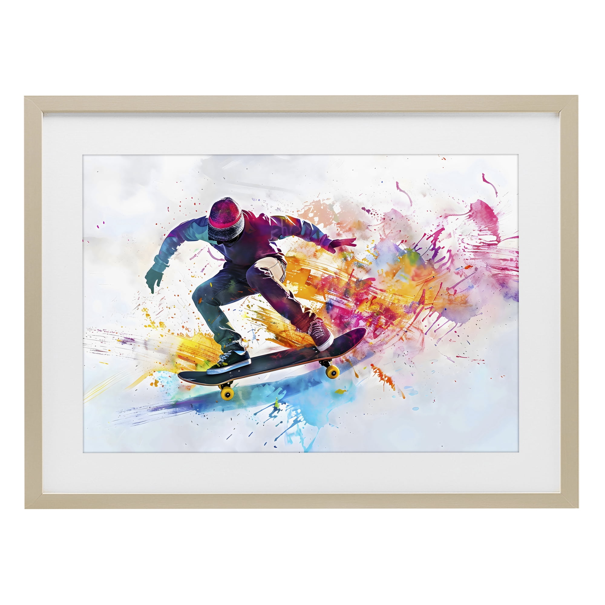 Stupell Industries Skateboarder in Motion Birch Framed Print Under Glass, design by Creative Studio