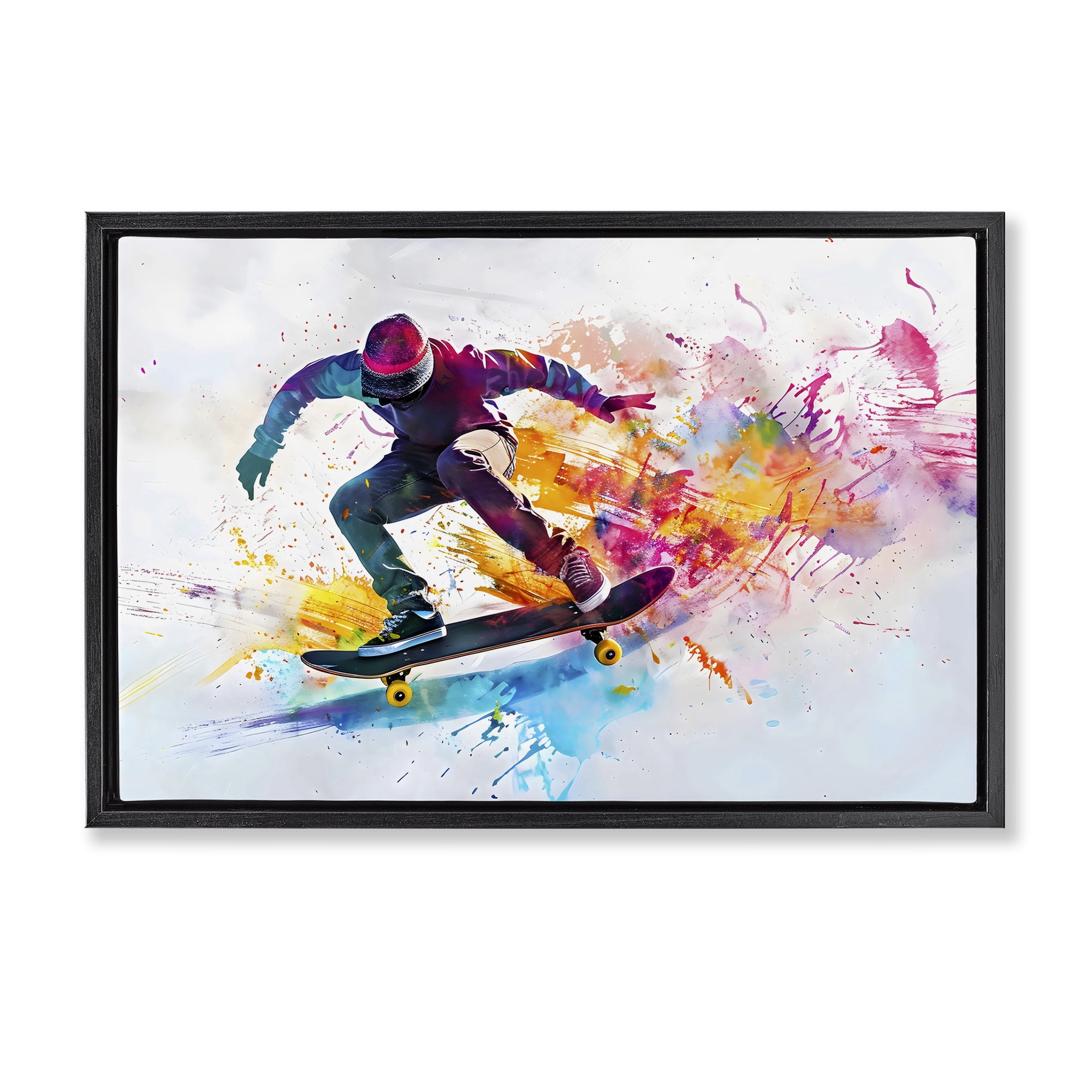 Stupell Industries Skateboarder in Motion Black Framed Floater Canvas Wall Art, design by Creative Studio