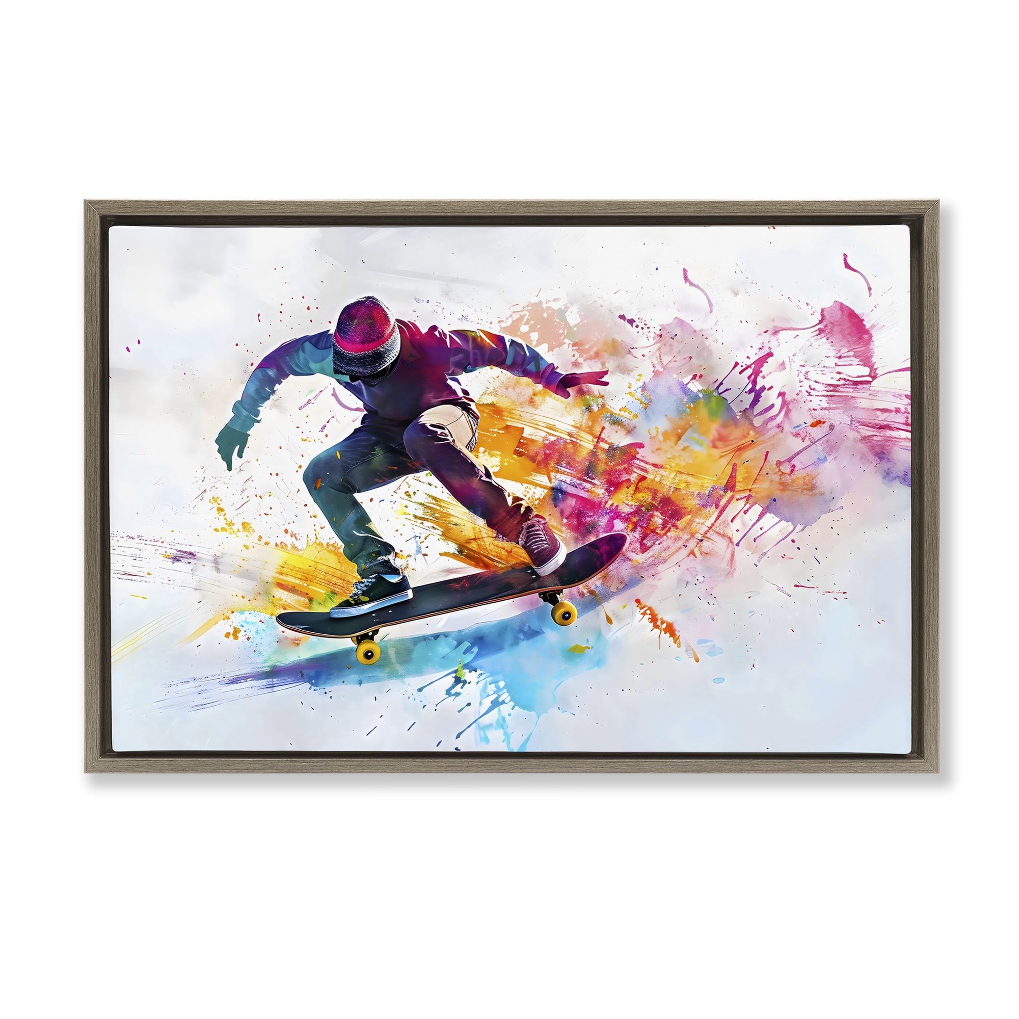 Stupell Industries Skateboarder in Motion Brown Framed Floater Canvas Wall Art, design by Creative Studio