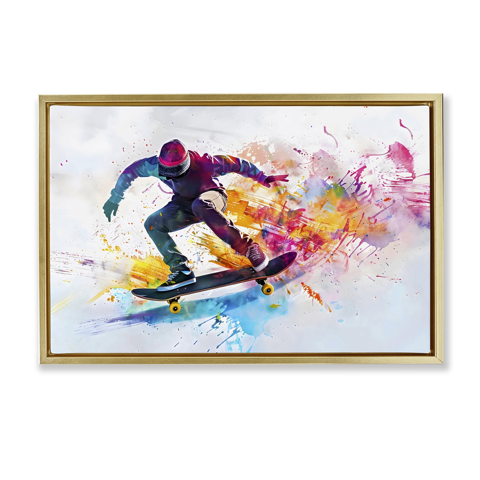 Stupell Industries Skateboarder in Motion Gold Framed Floater Canvas Wall Art, design by Creative Studio