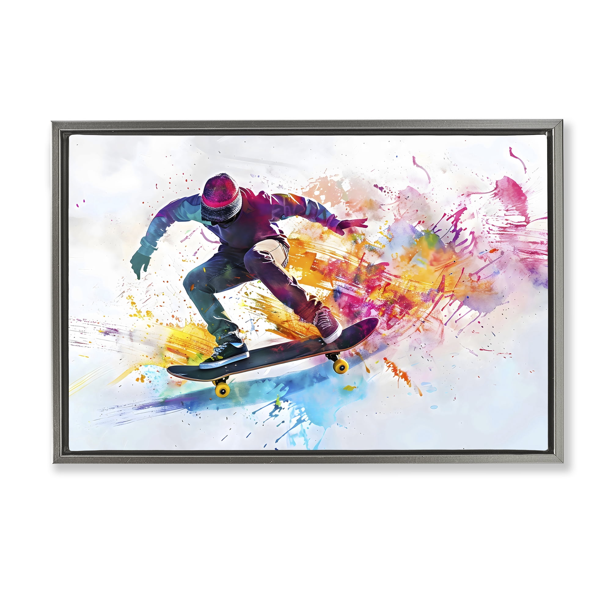Stupell Industries Skateboarder in Motion Gray Framed Floater Canvas Wall Art, design by Creative Studio