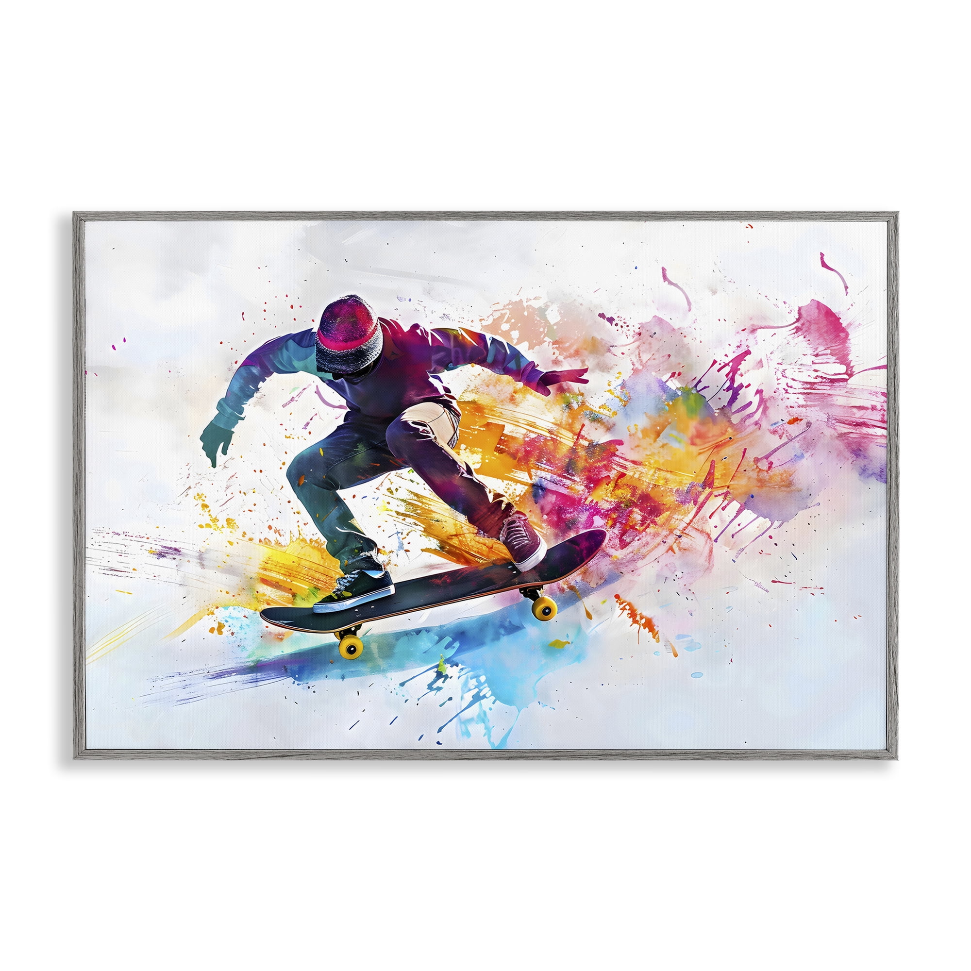 Stupell Industries Skateboarder in Motion Gray Framed Giclee Art, design by Creative Studio