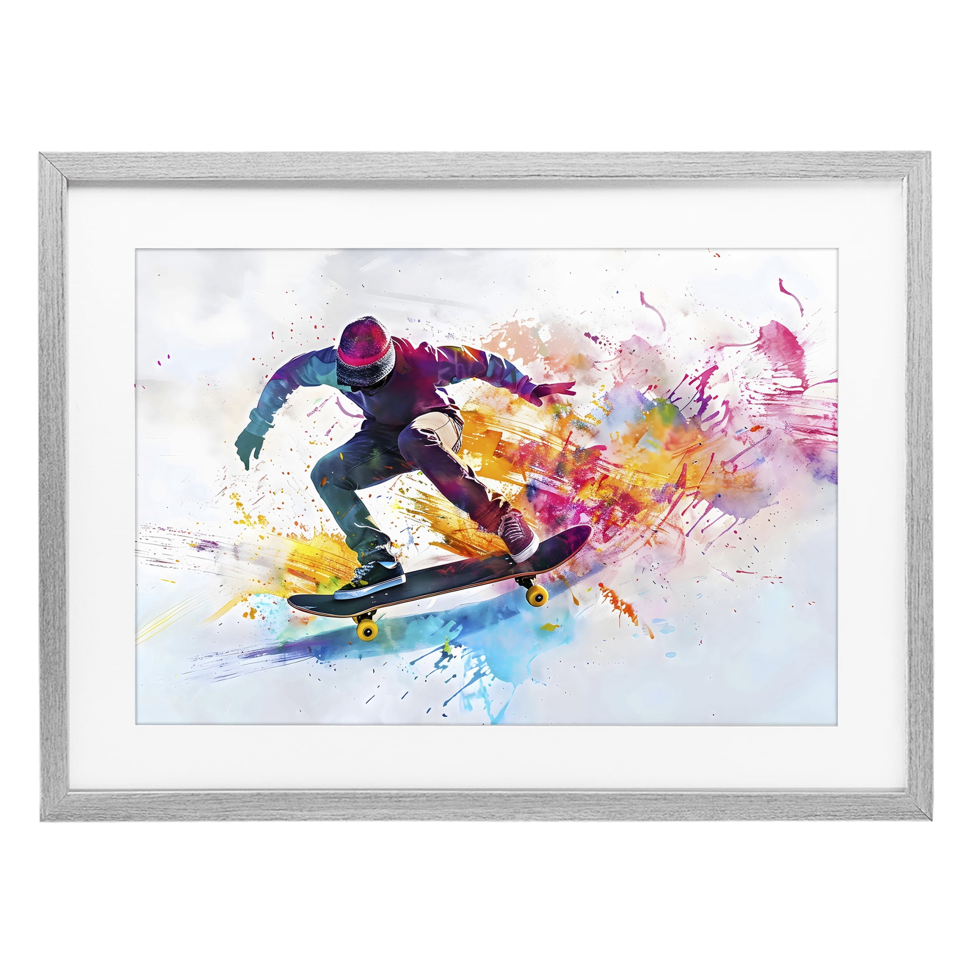 Stupell Industries Skateboarder in Motion Gray Framed Print Under Glass, design by Creative Studio