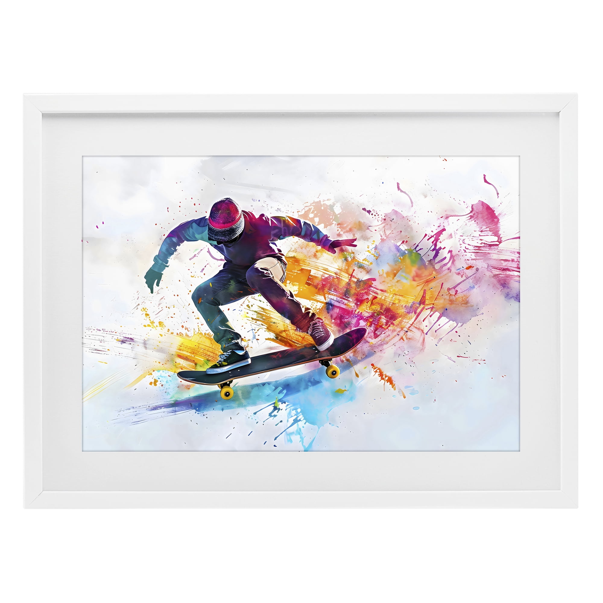 Stupell Industries Skateboarder in Motion White Framed Print Under Glass, design by Creative Studio