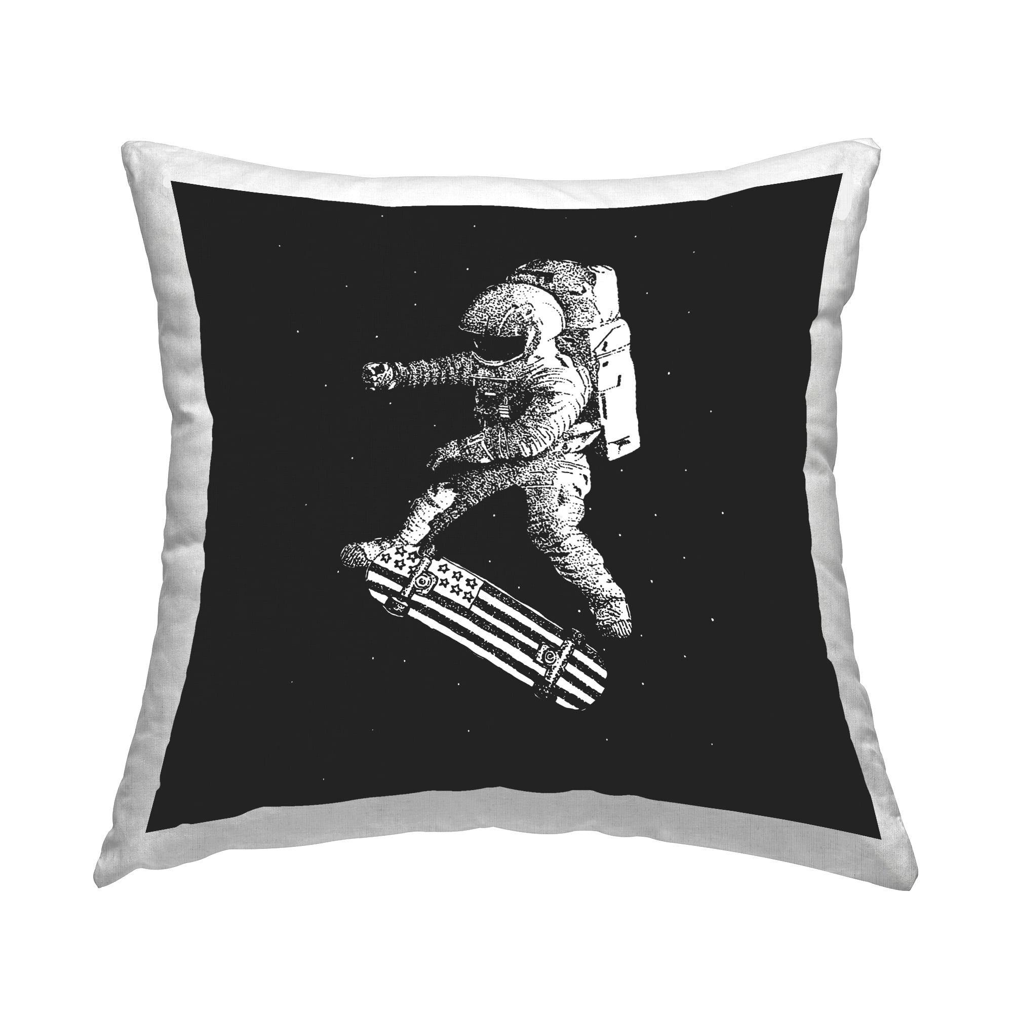 Stupell Industries Skateboarding Astronaut on Black Decorative Printed Throw Pillow Design by Robert Farkas