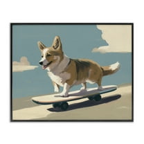 Stupell Industries Skateboarding Corgi Dog Animals Painting Black Framed Art Print Wall Art, 14 x 11