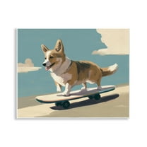 Stupell Industries Skateboarding Corgi Dog Animals Painting Unframed Art Print Wall Art, 14 x 11