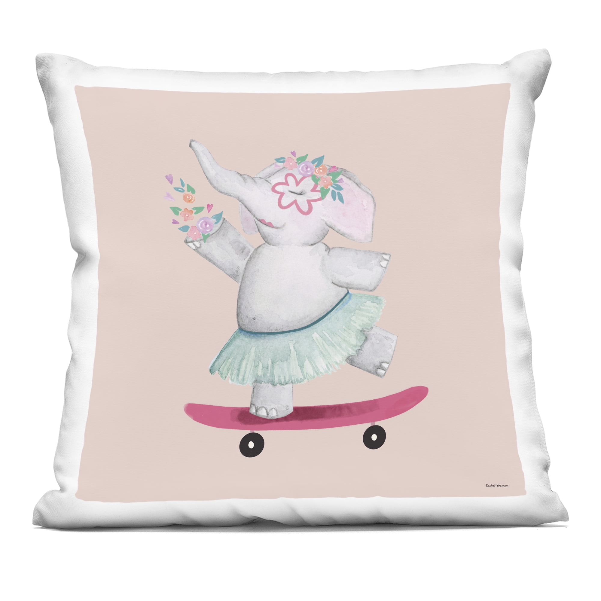 Stupell Industries Skateboarding Elephant with Flowers Decorative Printed Throw Pillow, design by Rachel Nieman